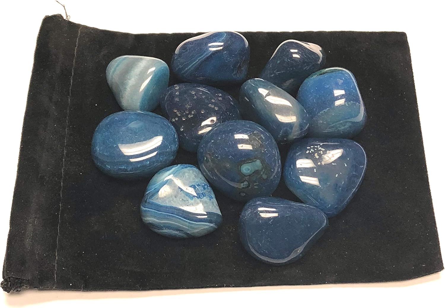 Tumbled Dyed Agate Stones 1 Inch Blue Velvet Bag