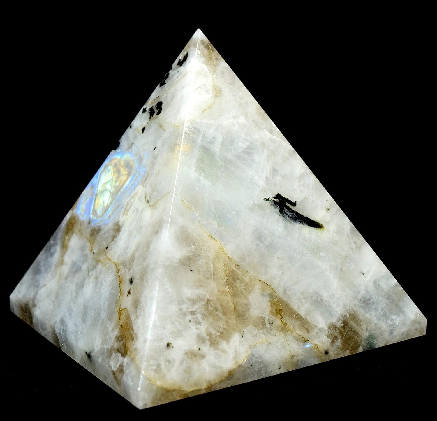 HC Set 79mm Rainbow Moonstone Pyramid with Clear Quartz Cabochon