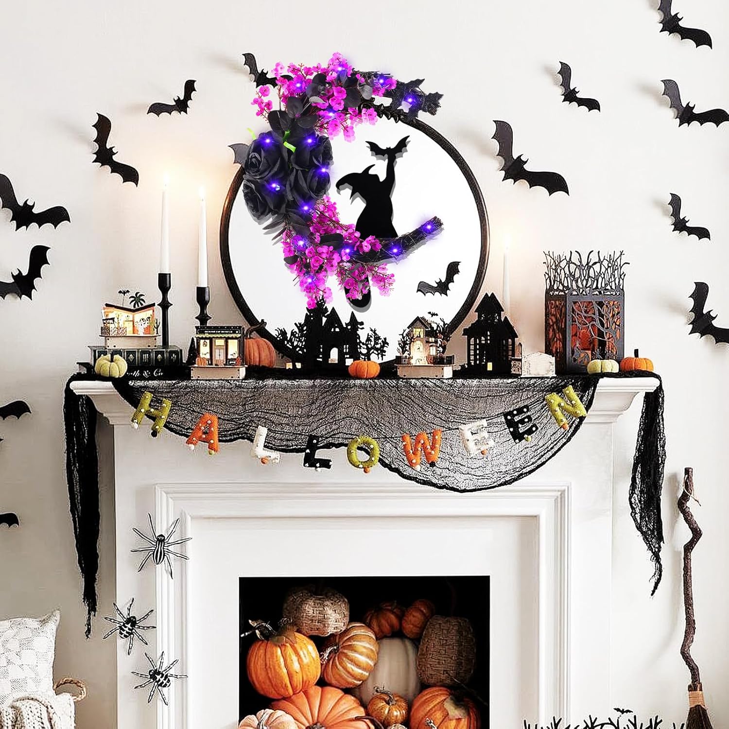 2025 Halloween Black Cat Door Wreath