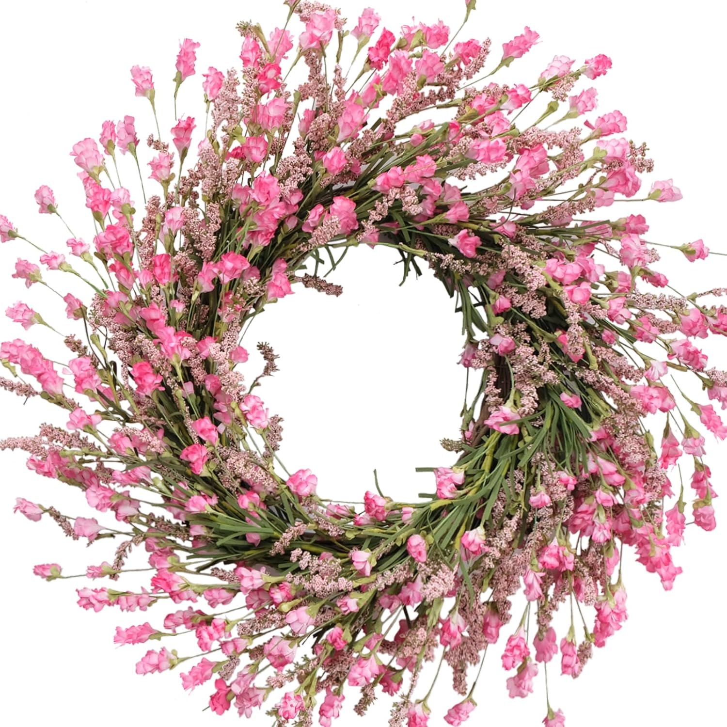TEMPUS 20 Inch Pink Flower Wreath for Front Door