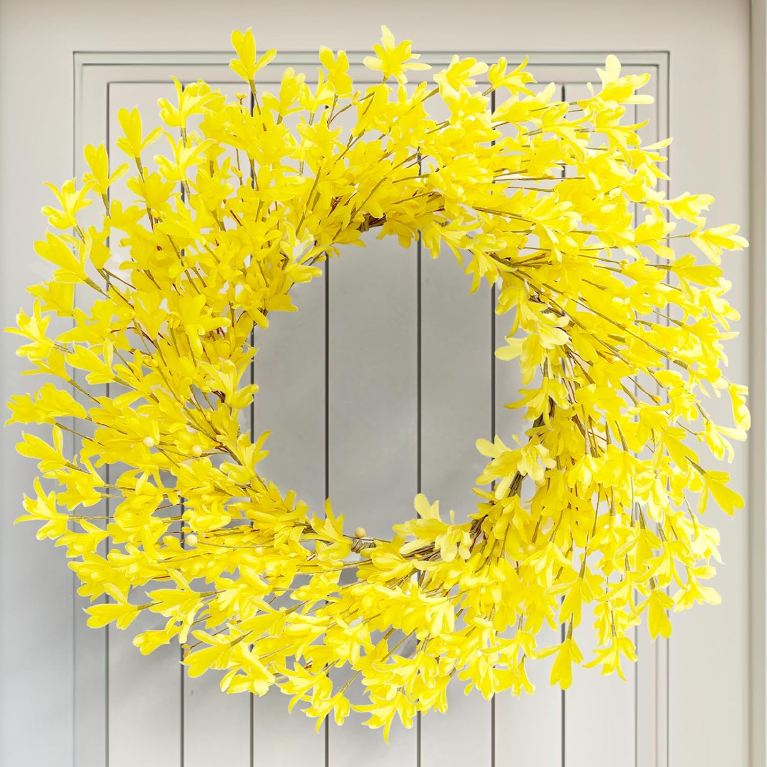 20 inch Artificial Forsythia Wreath for Front Door and Porch Decor