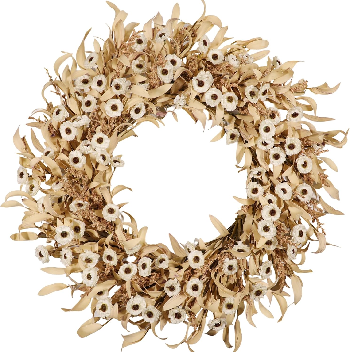 24 Inch White Floral Wreath for Front Door