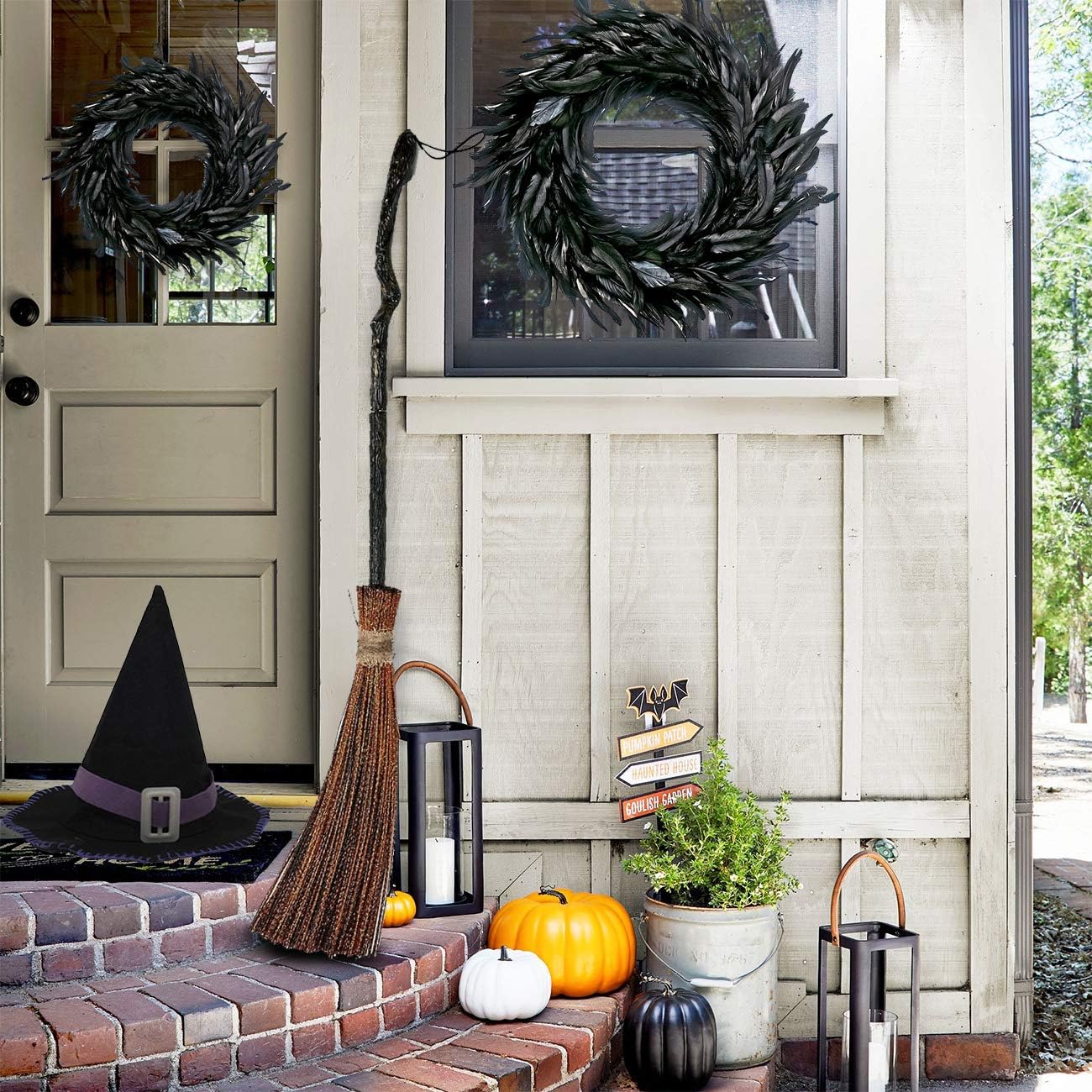 MOVINPE Black Feather Wreath - 15 Inch Halloween Decor Prop