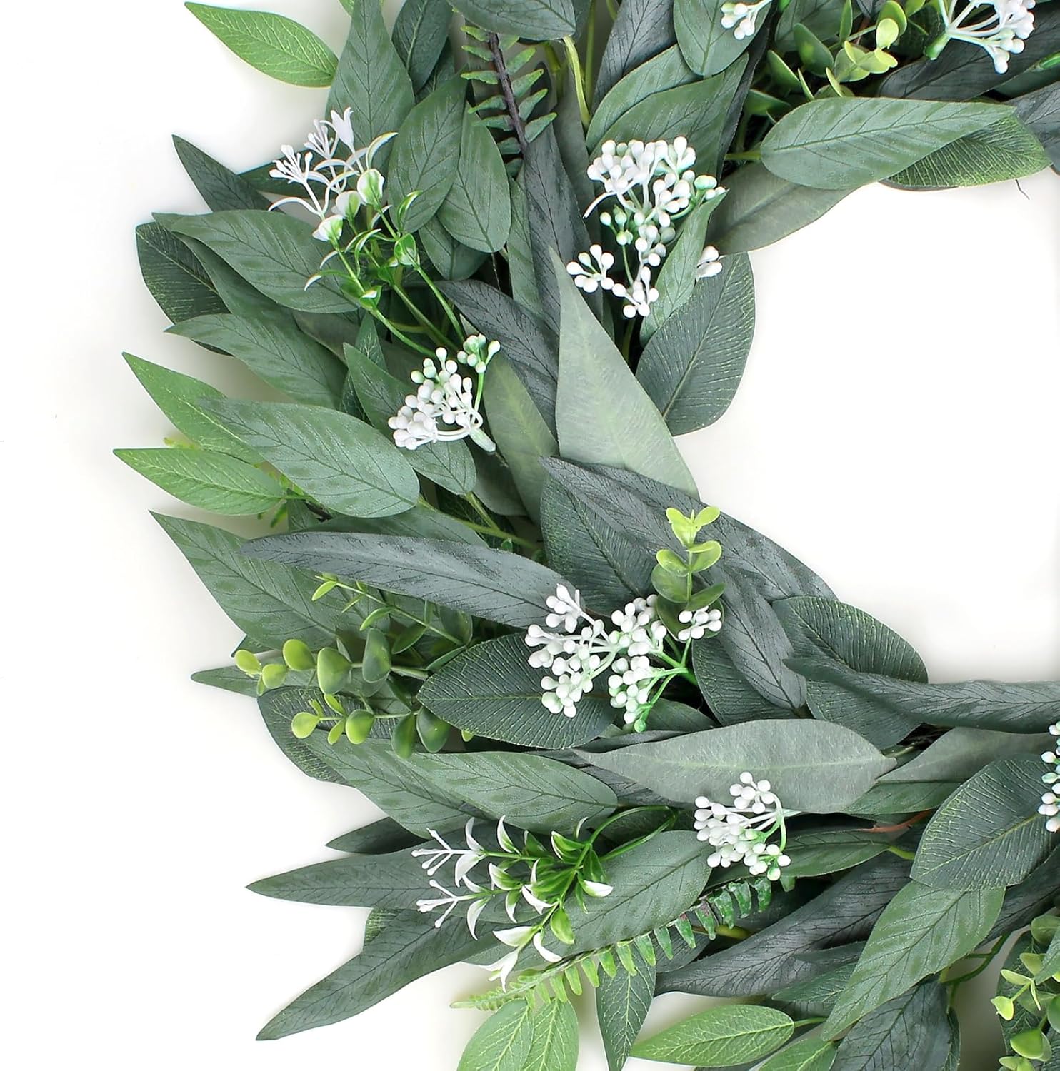 24 Artificial Leaf Wreath with Hook - Decor for Front Door Wall Wedding Party Green