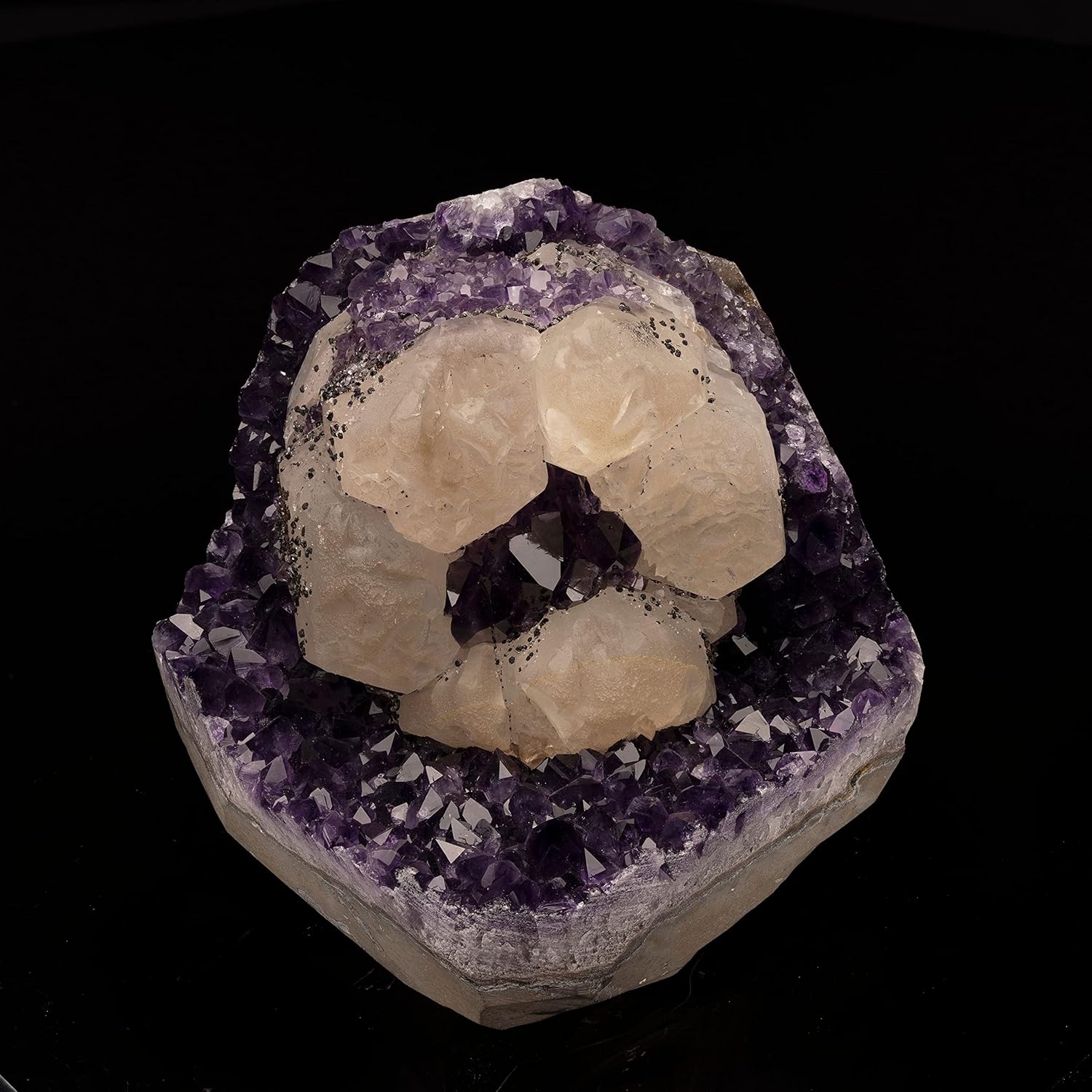 Ag Minerals Calcite on Amethyst with Goethite Stones