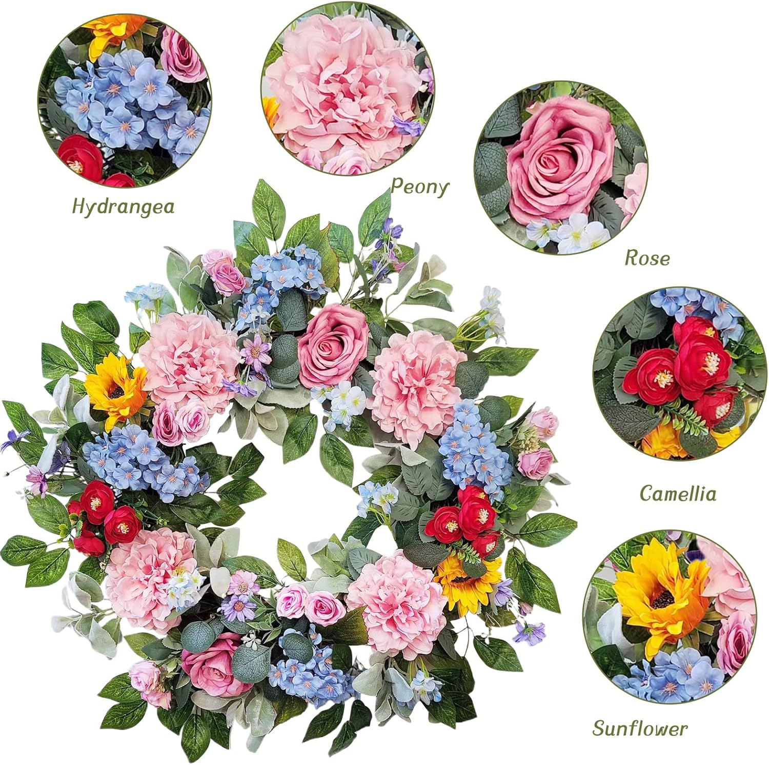 24 Inch Spring Summer Wreath for Front Door