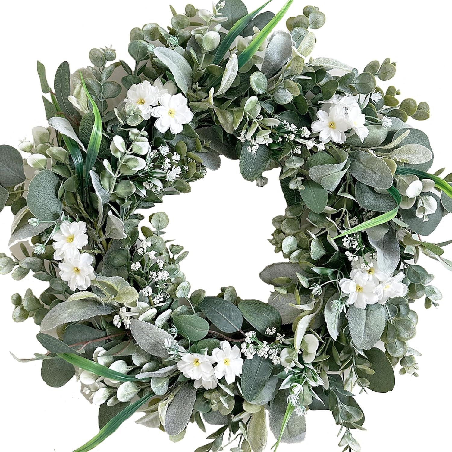 24 Inch Spring Lamb Ear Green Leaves Wreath for Front Door