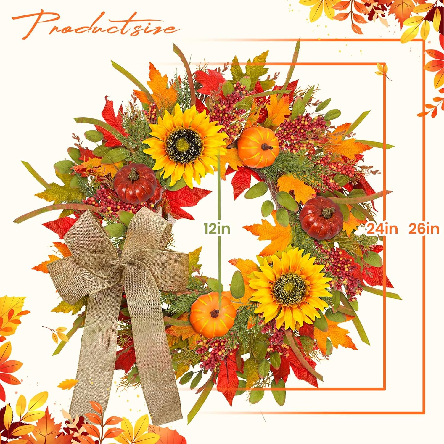 ICX 24-26 Inch Fall Wreath with Lights
