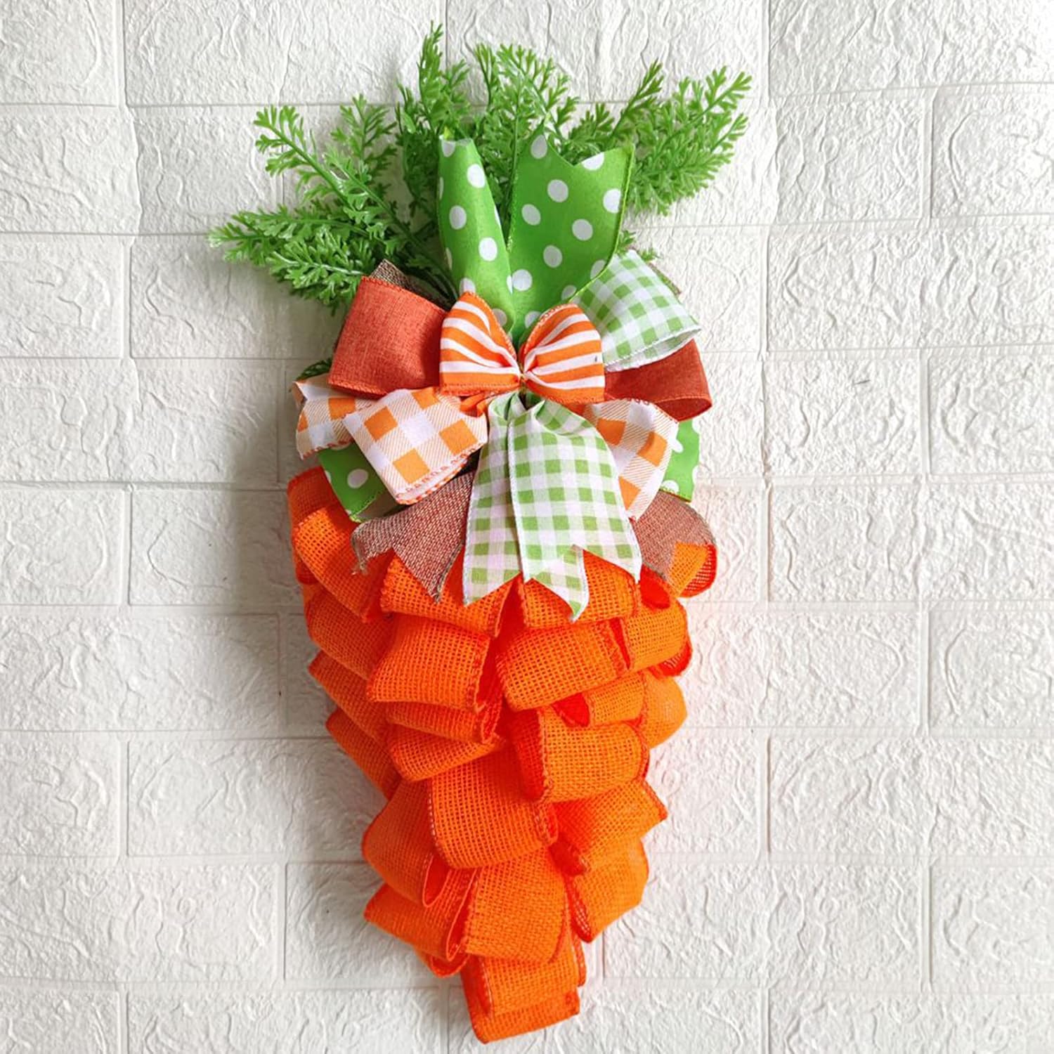 Easter Carrot Wreath with Striped Bow for Front Door