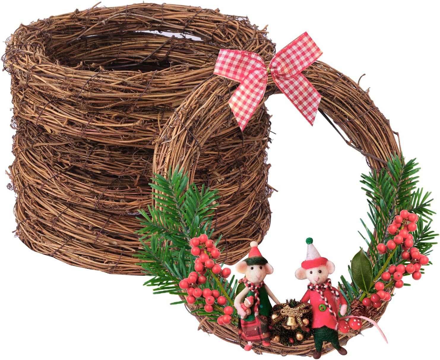 7PCS 10 Inch Natural Rattan Wreaths for Decor