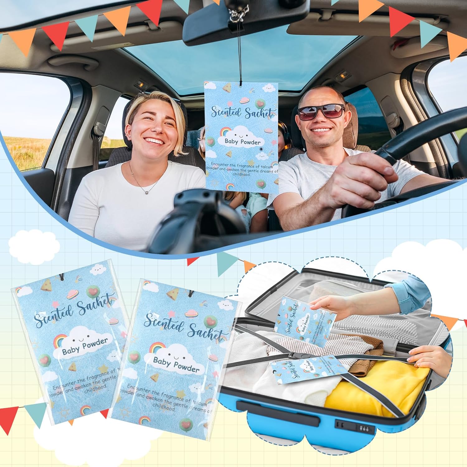 24 Pack Talcum Powder Scent Sachets for Home and Car Freshening