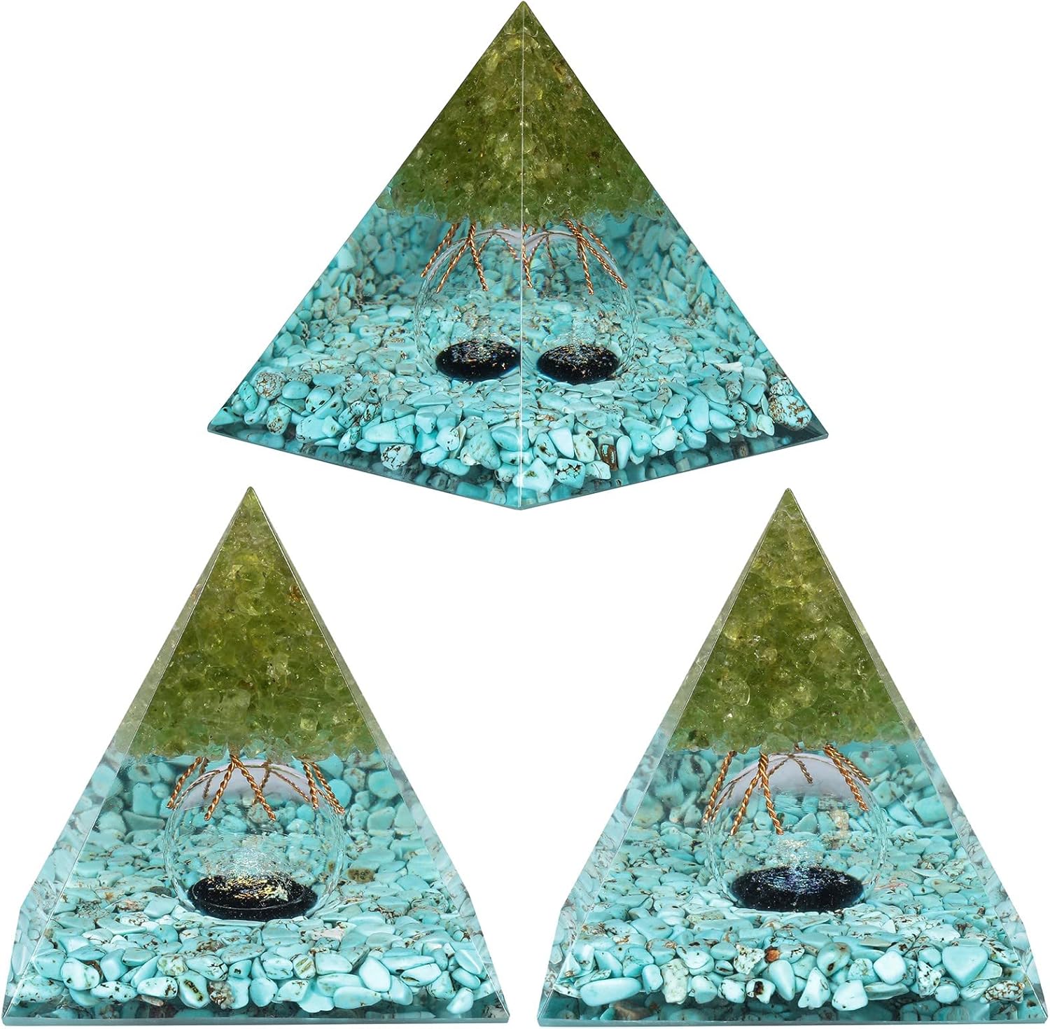 Nupuyai Tree of Life Orgone Pyramid with Crystal Sphere for Meditation and Healing