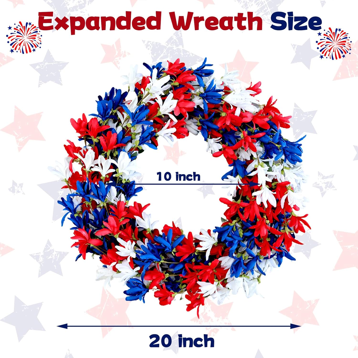 4th of July Wreath with Red White Blue Flowers for Front Door