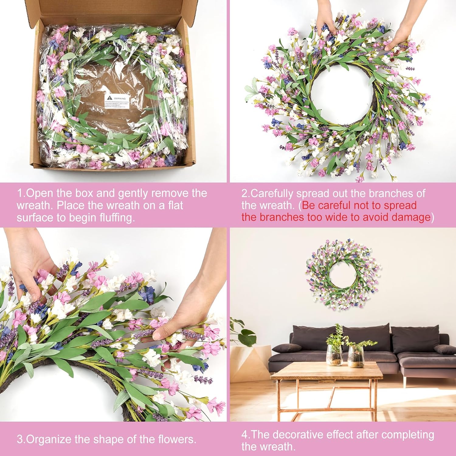 Artgar Spring Wreath for Front Door 26 Inch Purple Blue