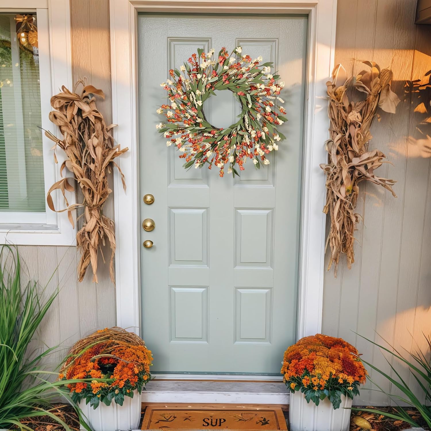 24 Inch Realistic Fall Door Wreath for Home Decor