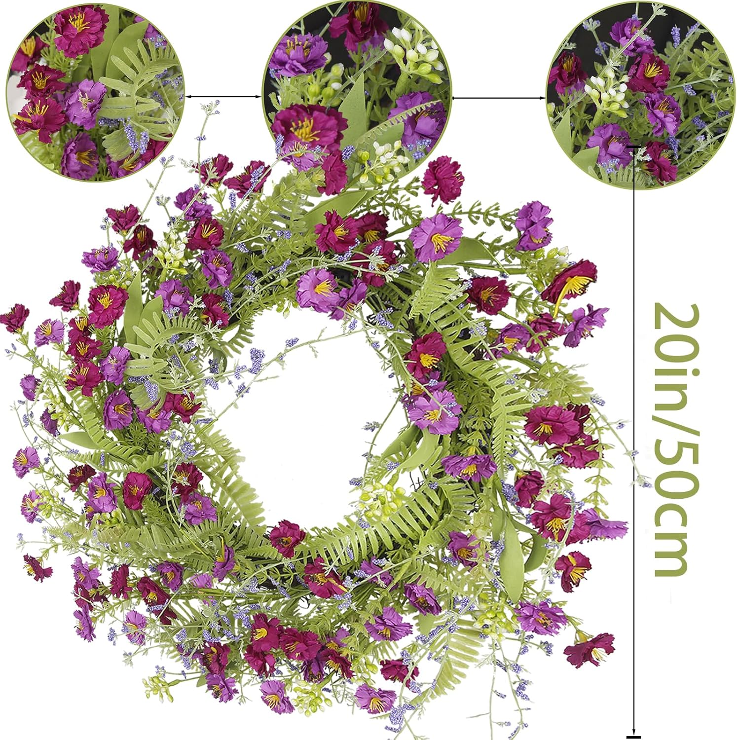 CISDUEO 20 Inch Spring Wreath for Front Door