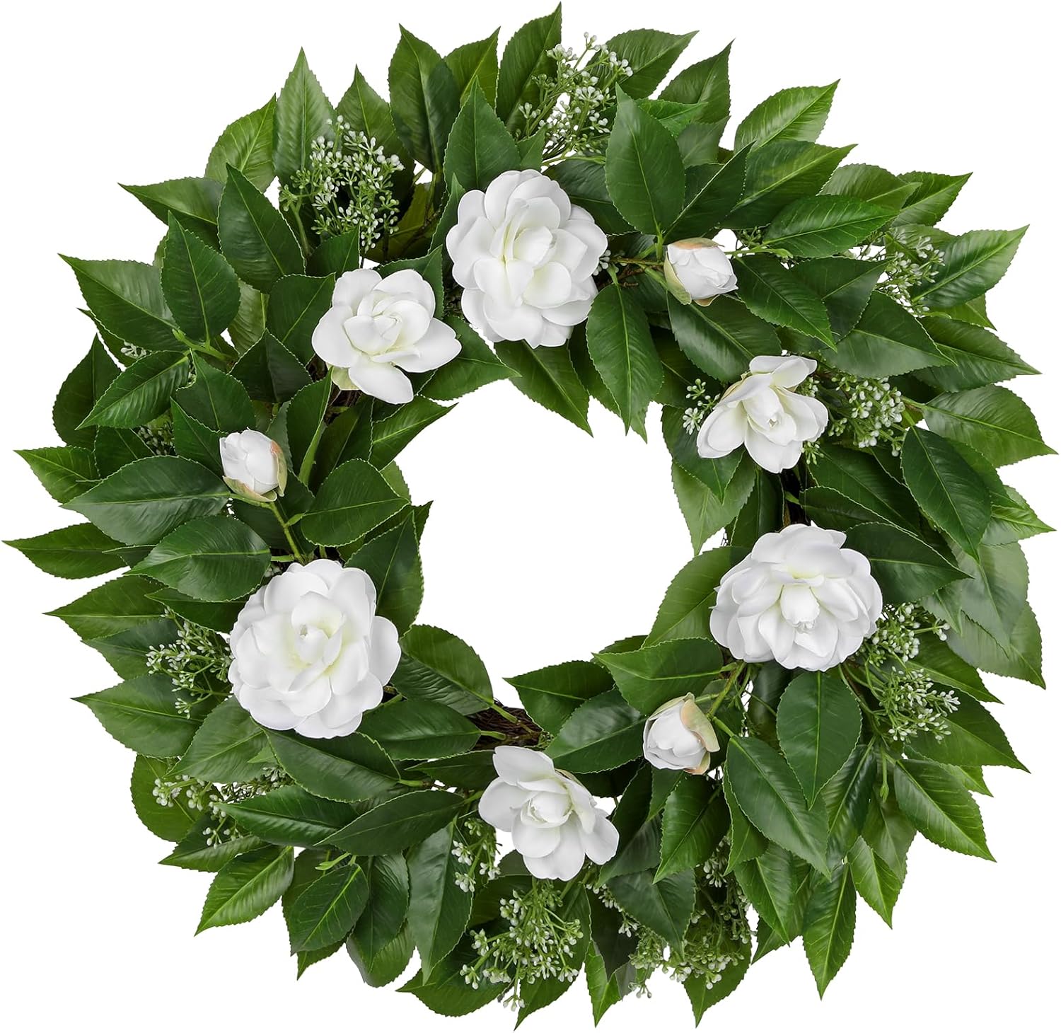 20 Inch Artificial Camellia Wreath for Front Door