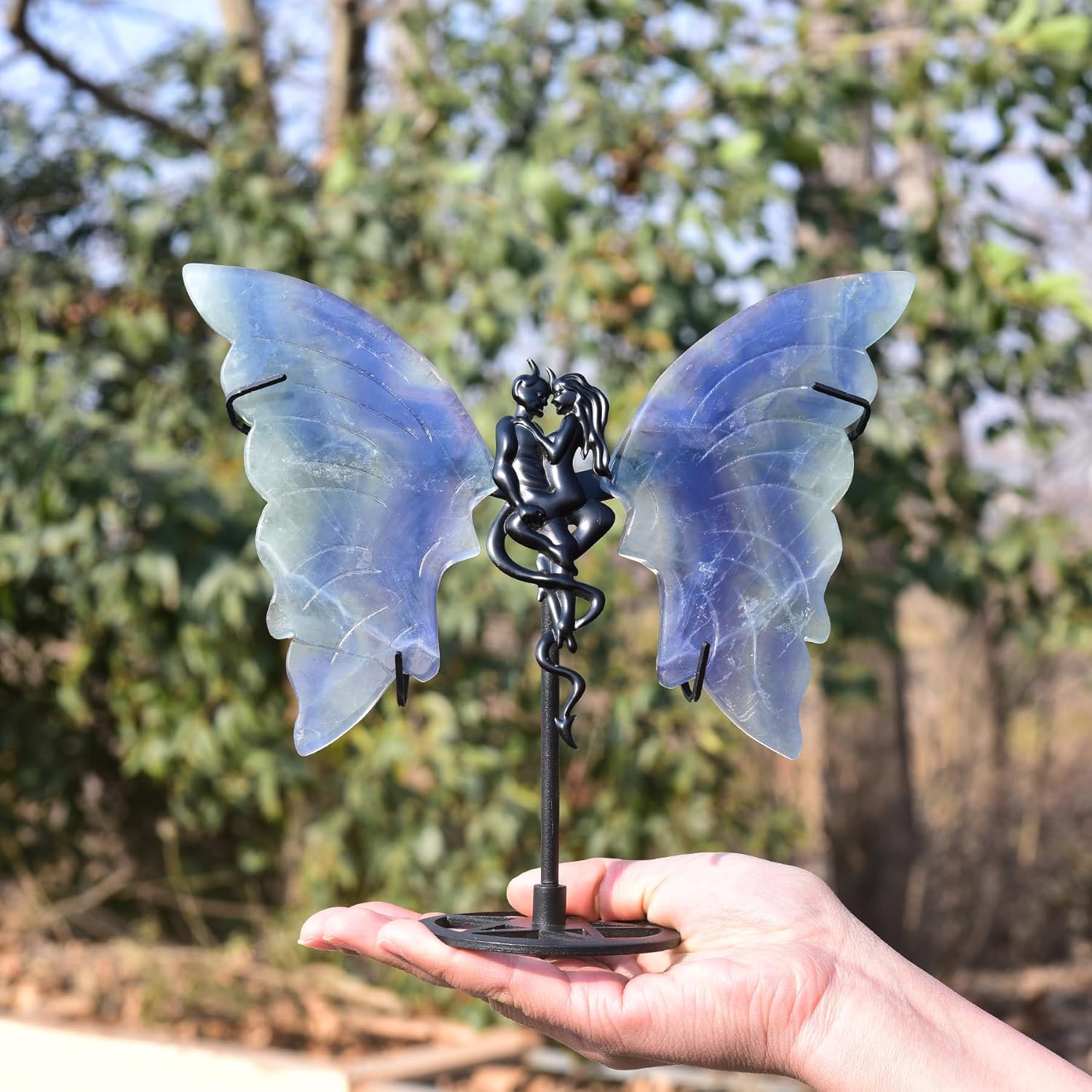 JIC Gem Blue Fluorite Butterfly Wings Sculpture