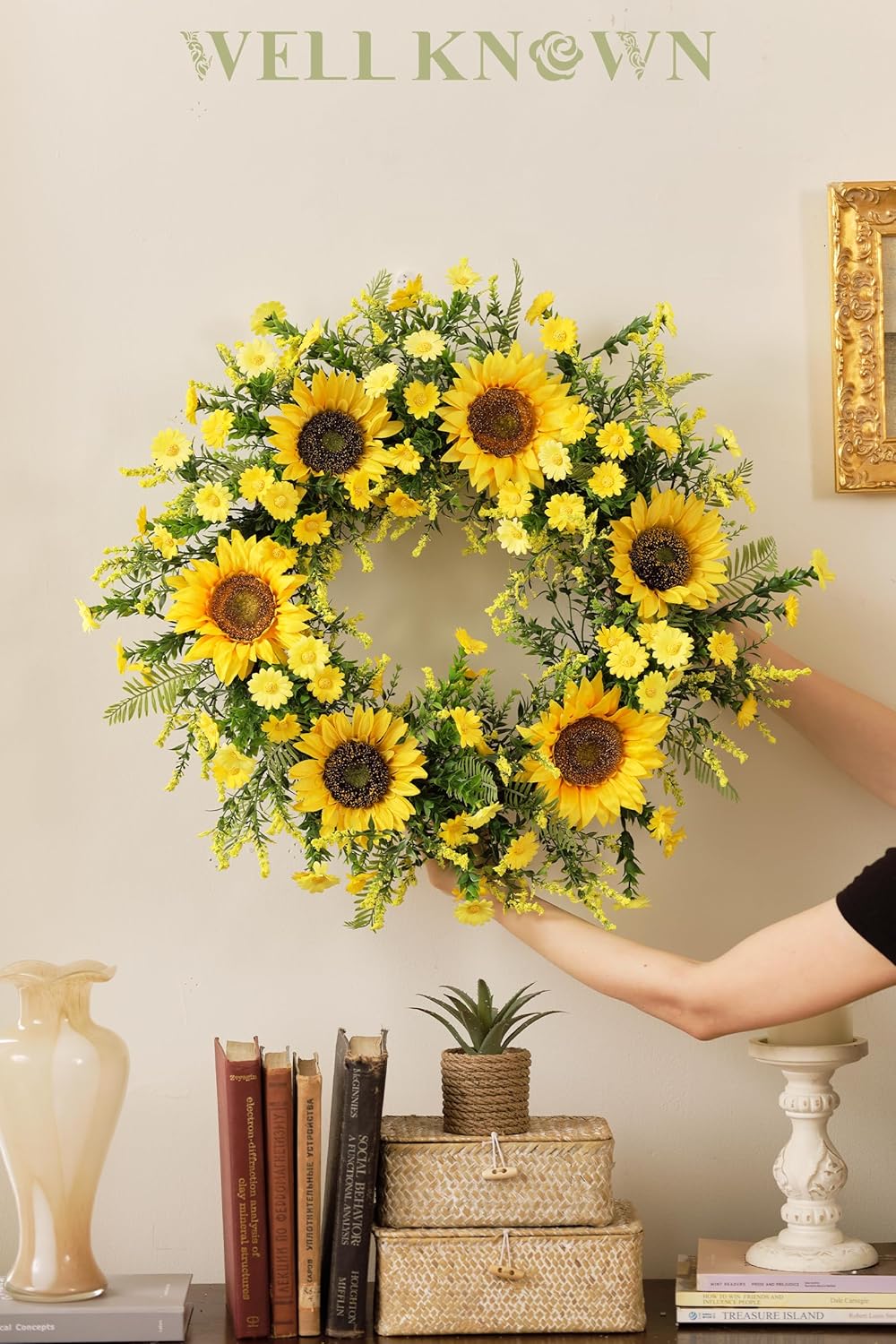 21 Inch Handmade Silk Sunflower Wreath for Front Door