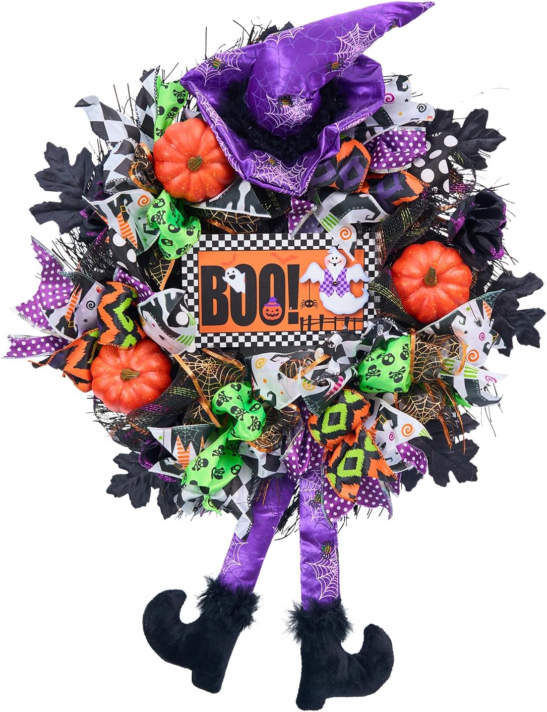 Vofuly 20 Inch Halloween Wreath with Witch Legs