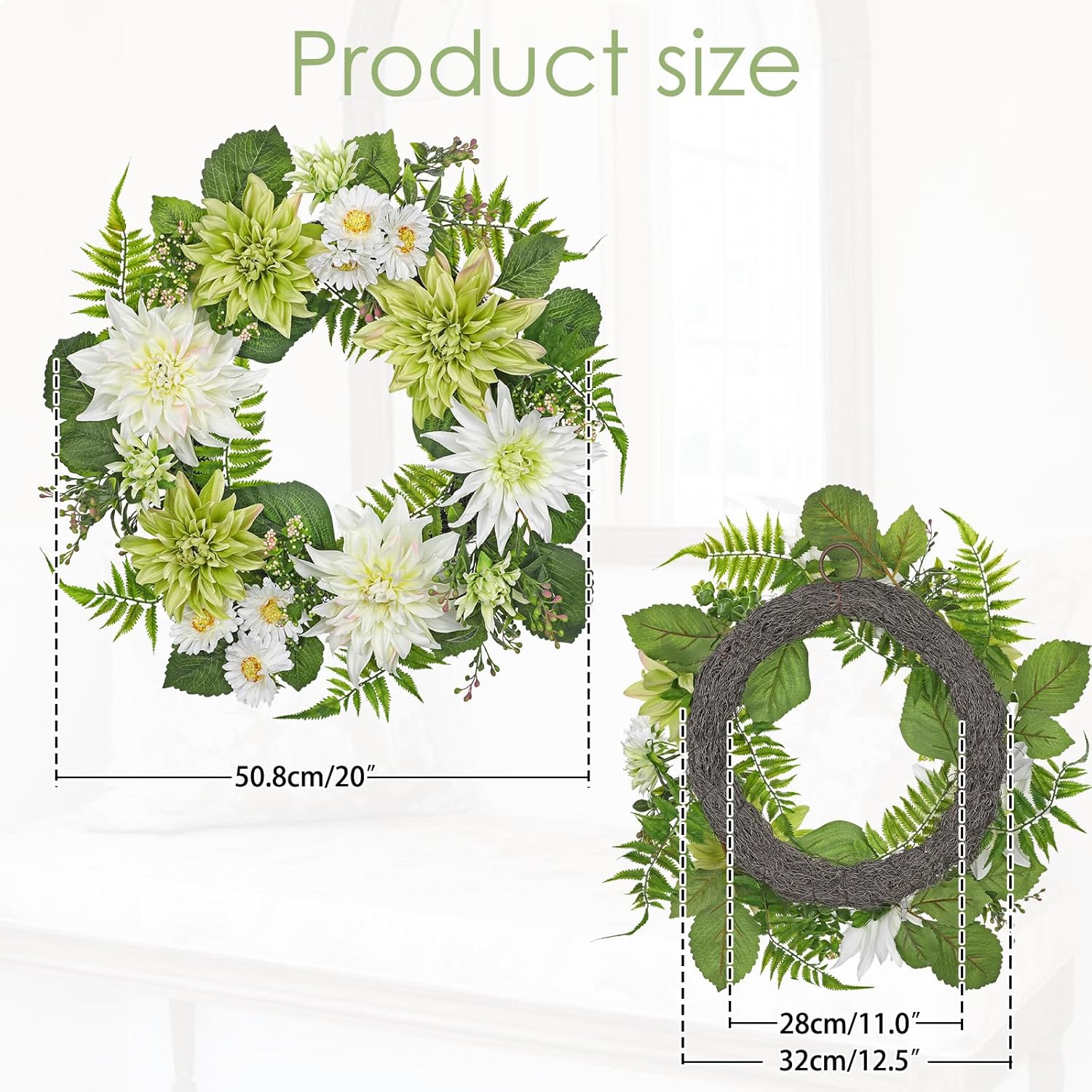 Briful 20in Artificial Dahlia Wreath for Front Door
