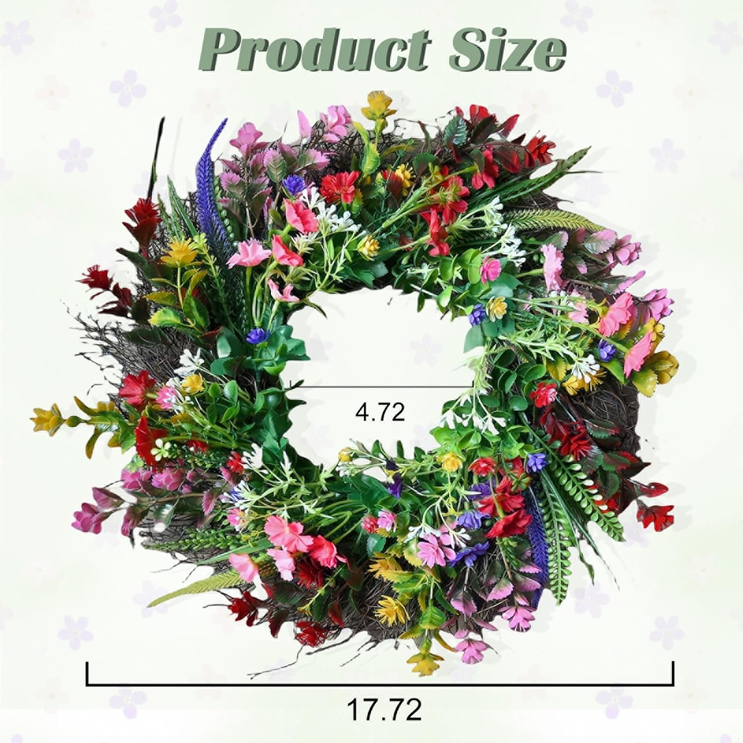 Daisy and Lavender Wildflower Artificial Spring Wreath for Front Door Home Decor 18 Inches