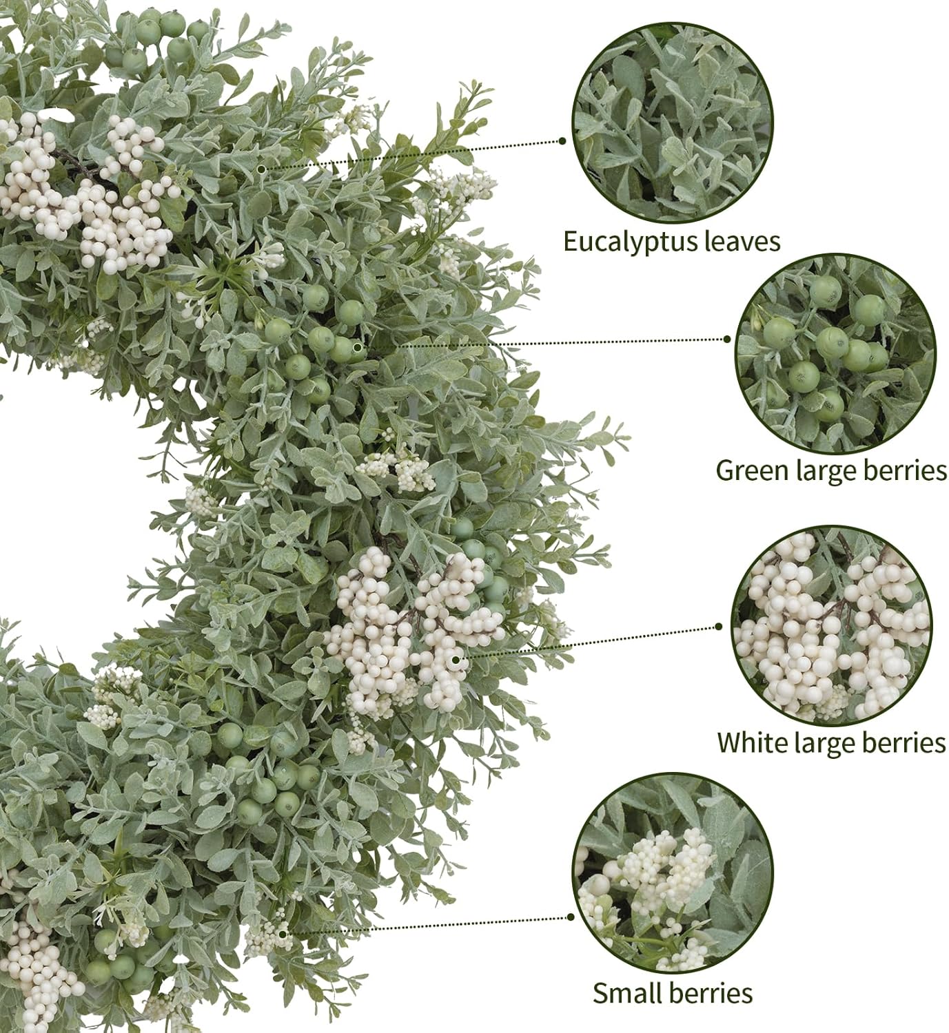 Realistic Greenery Wreath for Front Door - 197 Inch Artificial Eucalyptus Spring Decor
