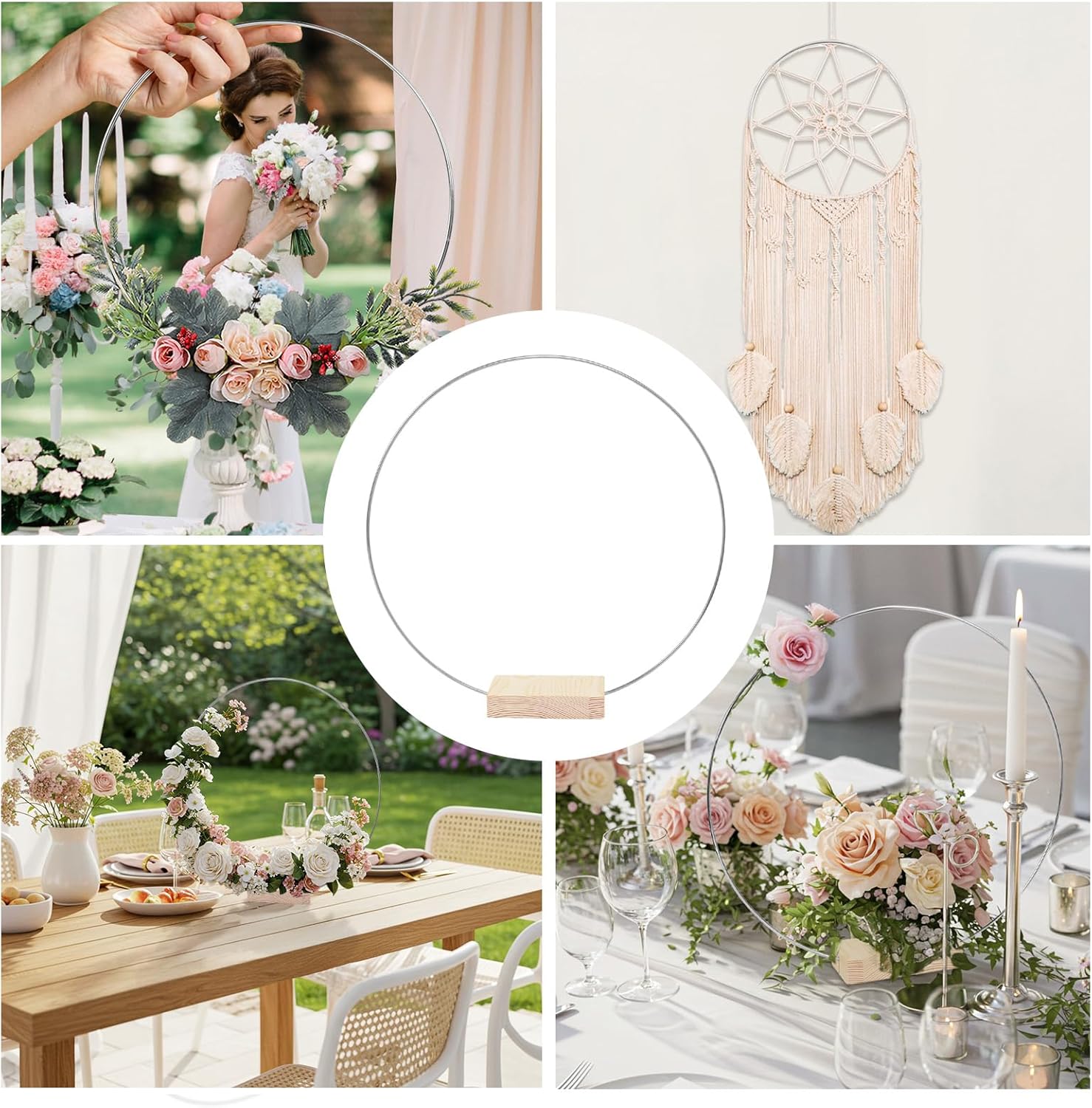 25PCS 12 Inch Silver Metal Floral Hoop Centerpieces with Stand
