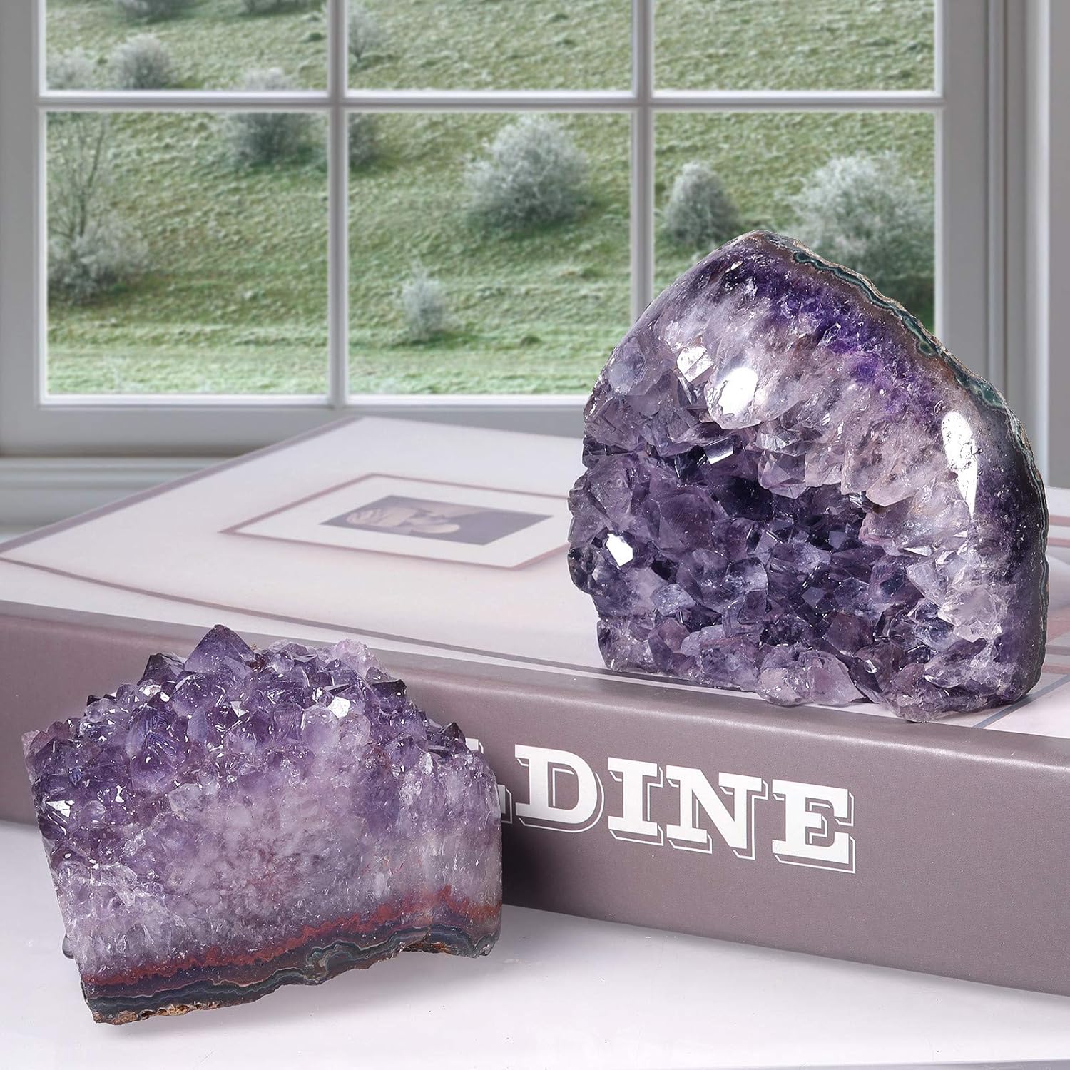 Rockcloud Natural Purple Amethyst Crystal Cluster Geode Druzy Decoration