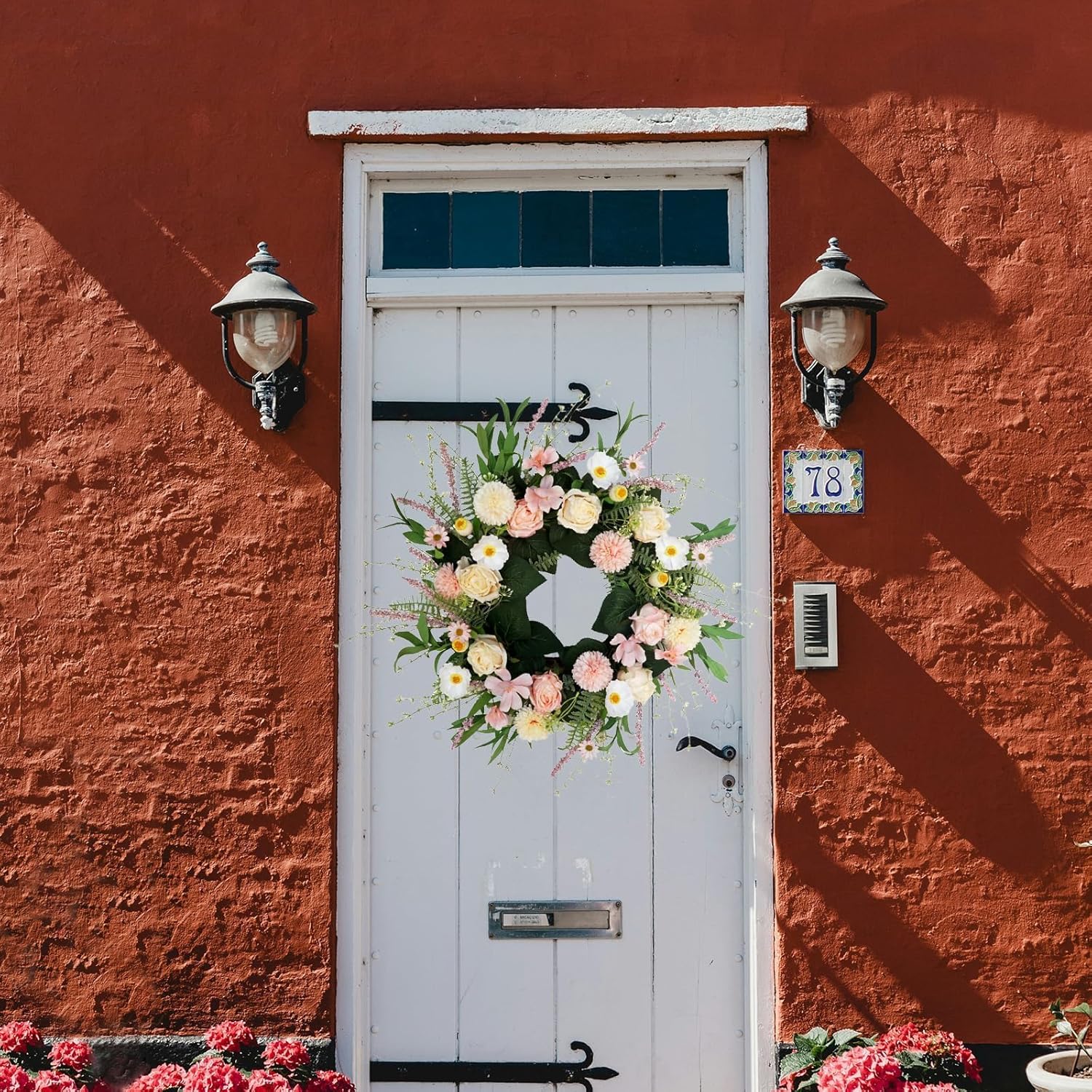 Pink Spring Summer Wreath for Front Door Decor