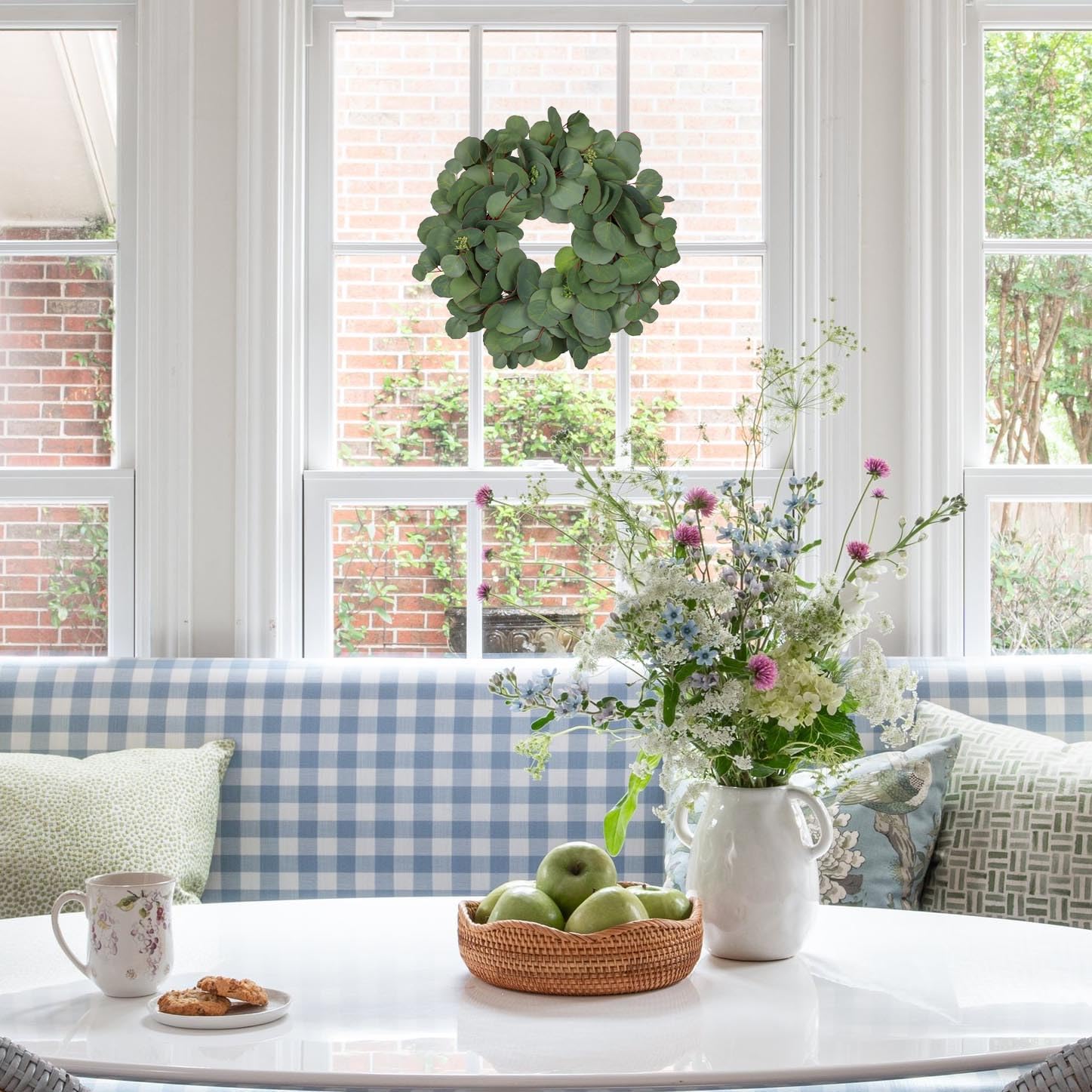 Briful 15 Inch Faux Eucalyptus Wreath for Front Door