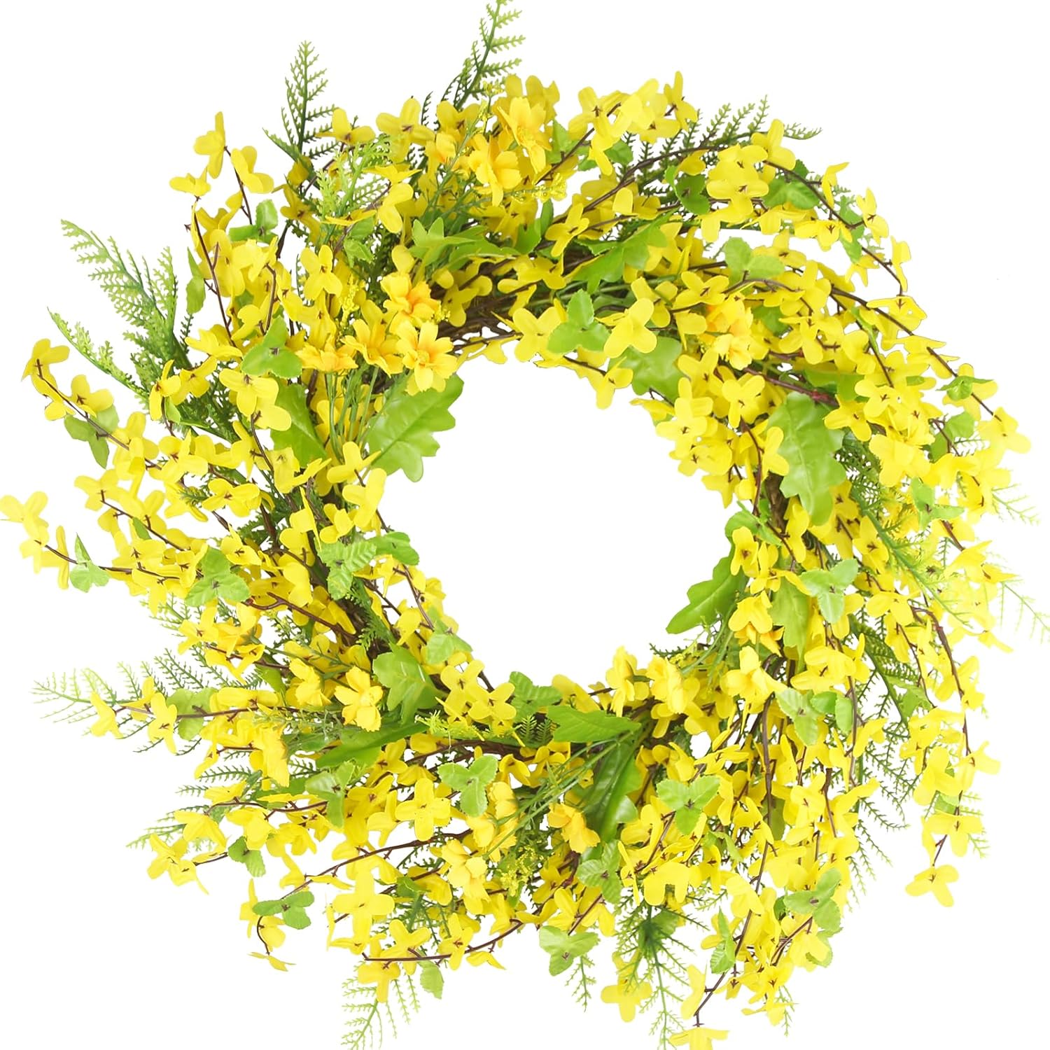 Cityes Yellow Forsythia Spring Wreath 20 Inches Artificial Floral Wreath for Front Door Decor
