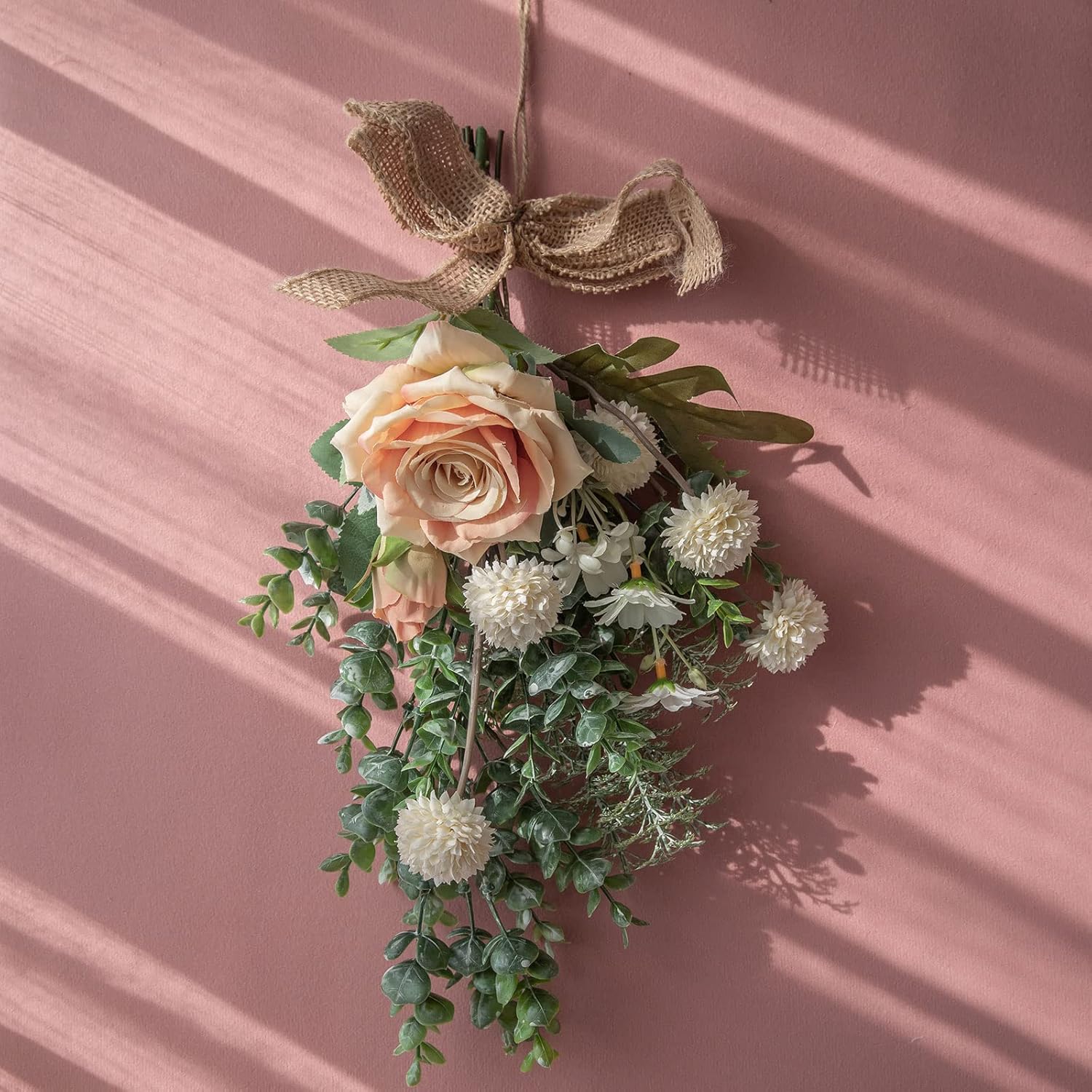 15in Artificial Floral Swag Wreath with Eucalyptus and Burlap Bow