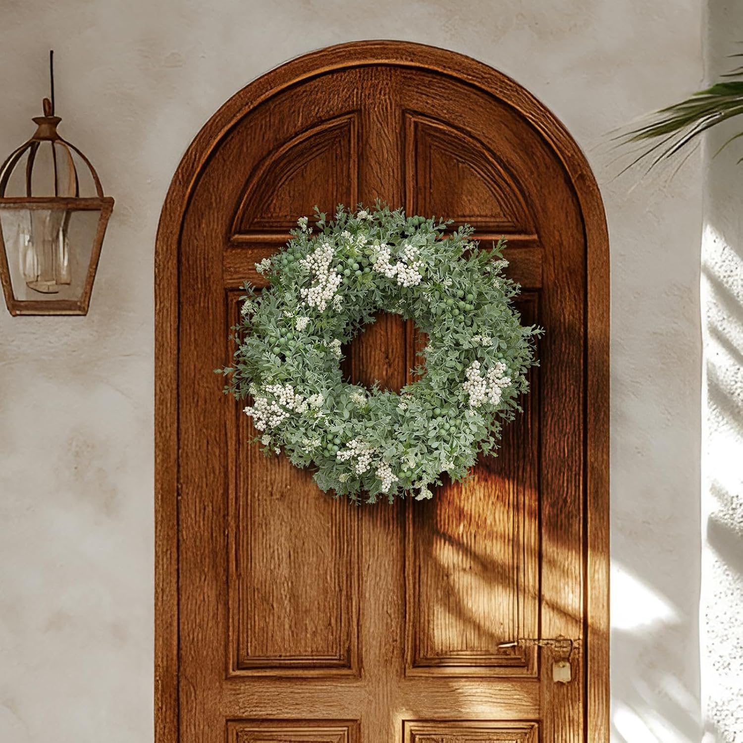 Realistic Greenery Wreath for Front Door - 197 Inch Artificial Eucalyptus Spring Decor