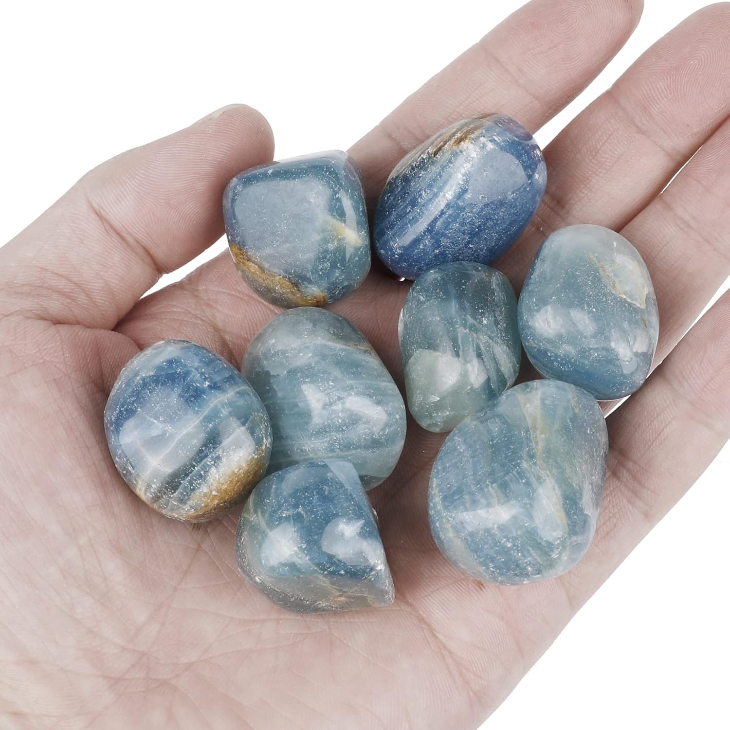Blue Caribbean Calcite Tumbled Stones Collection Box