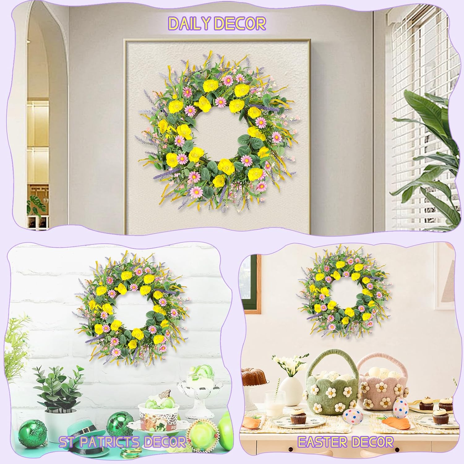 Zmtyykh 24 Inch Summer Wreath Front Door Decor