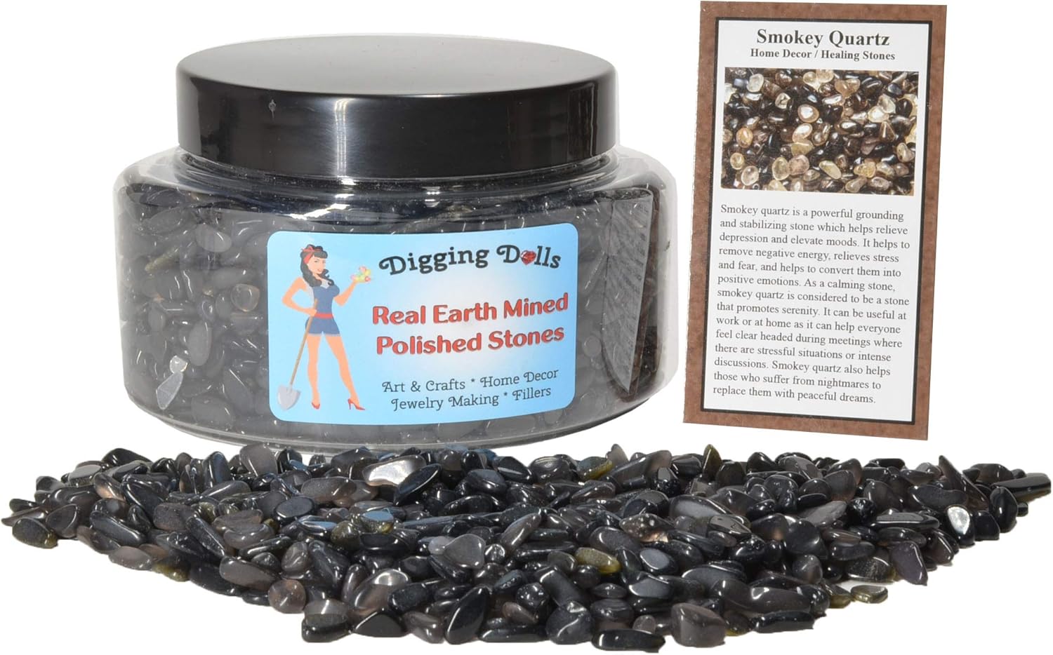 1 Gift Jar of Tumbled Smokey Quartz Chips - 2 Pounds with Info Card