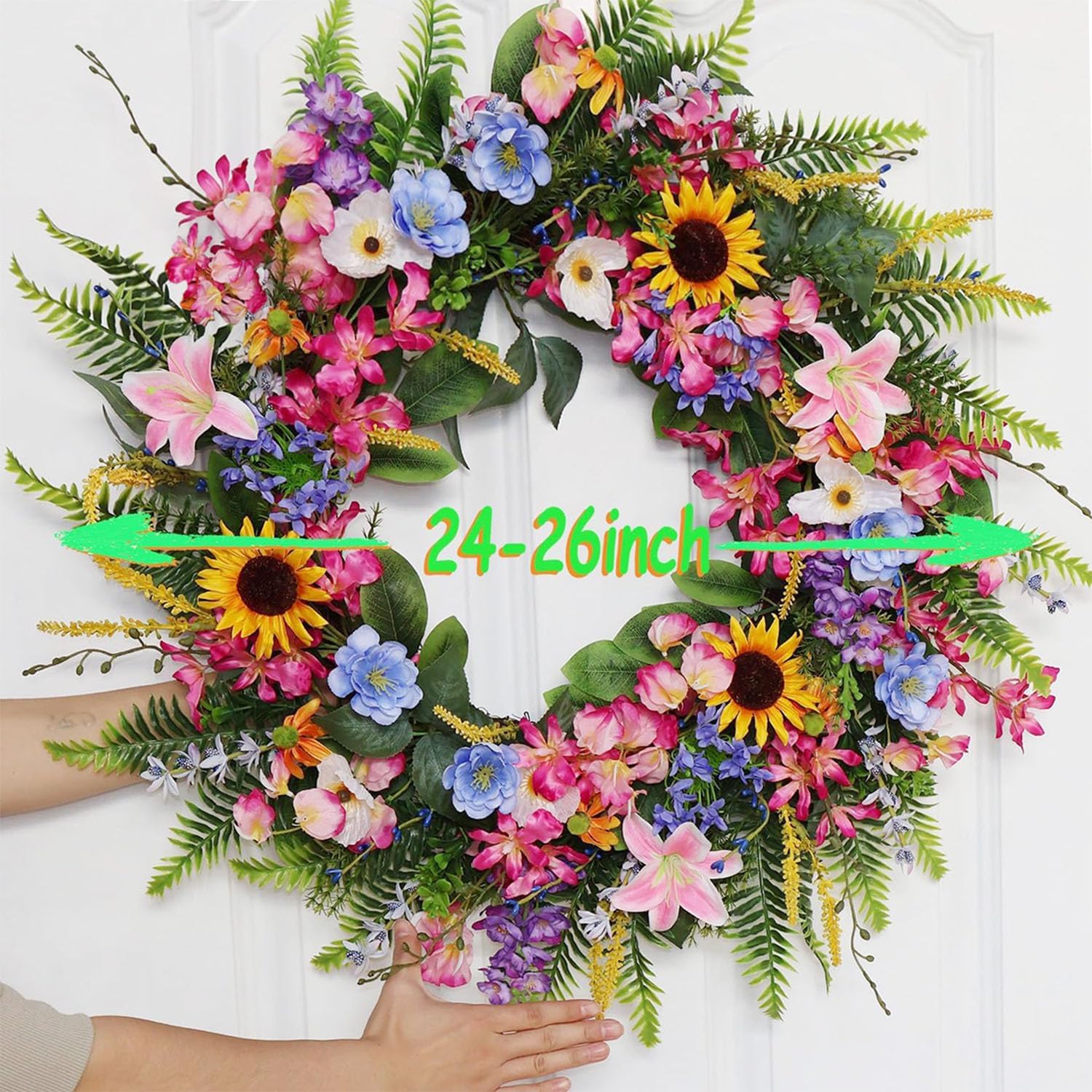 Elegant 24-26 Inch Floral Wreath for Front Door