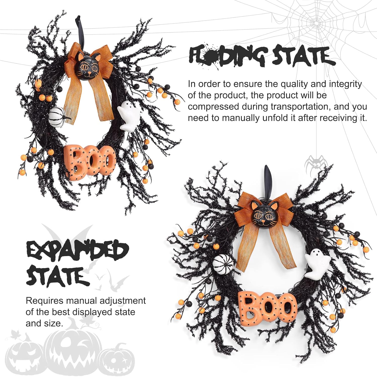 Adeeing 18 Inch Halloween Wreath Front Door Decor