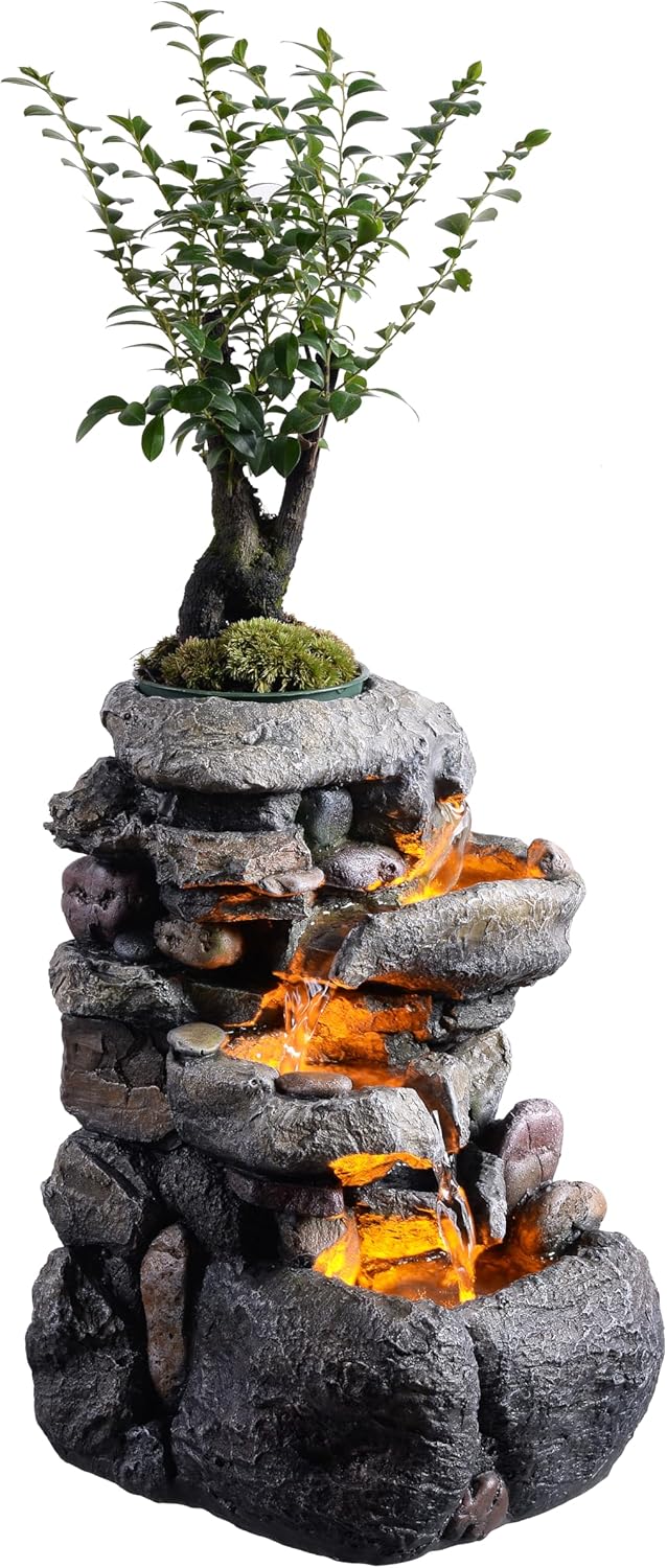 Tolevoit Tabletop Water Fountain with LED Light for Indoor Decor