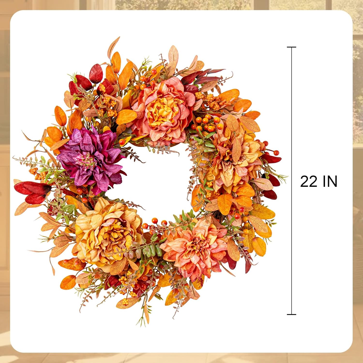 VioletEverGarden 22 Inch Autumn Wreath for Front Door