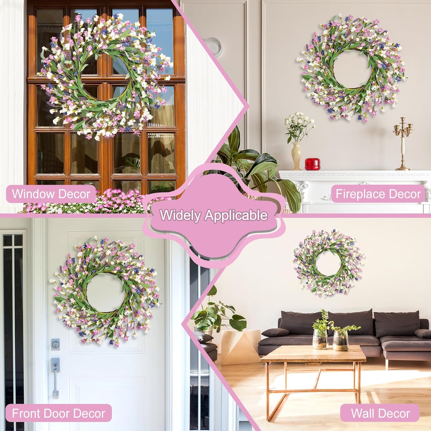 Artgar Spring Wreath for Front Door 26 Inch Purple Blue