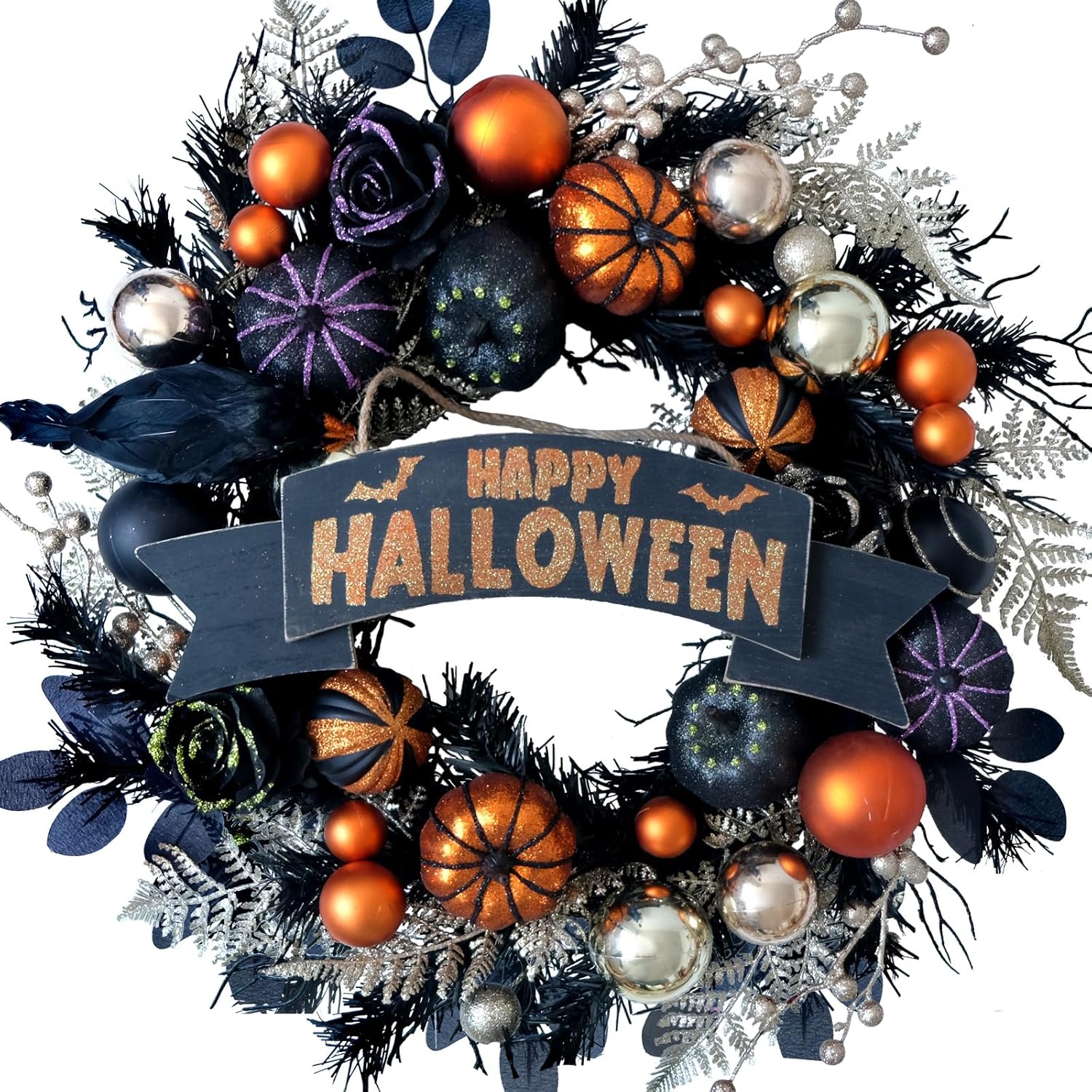 Halloween Glitter Pumpkin Wreath with Decorative Elements