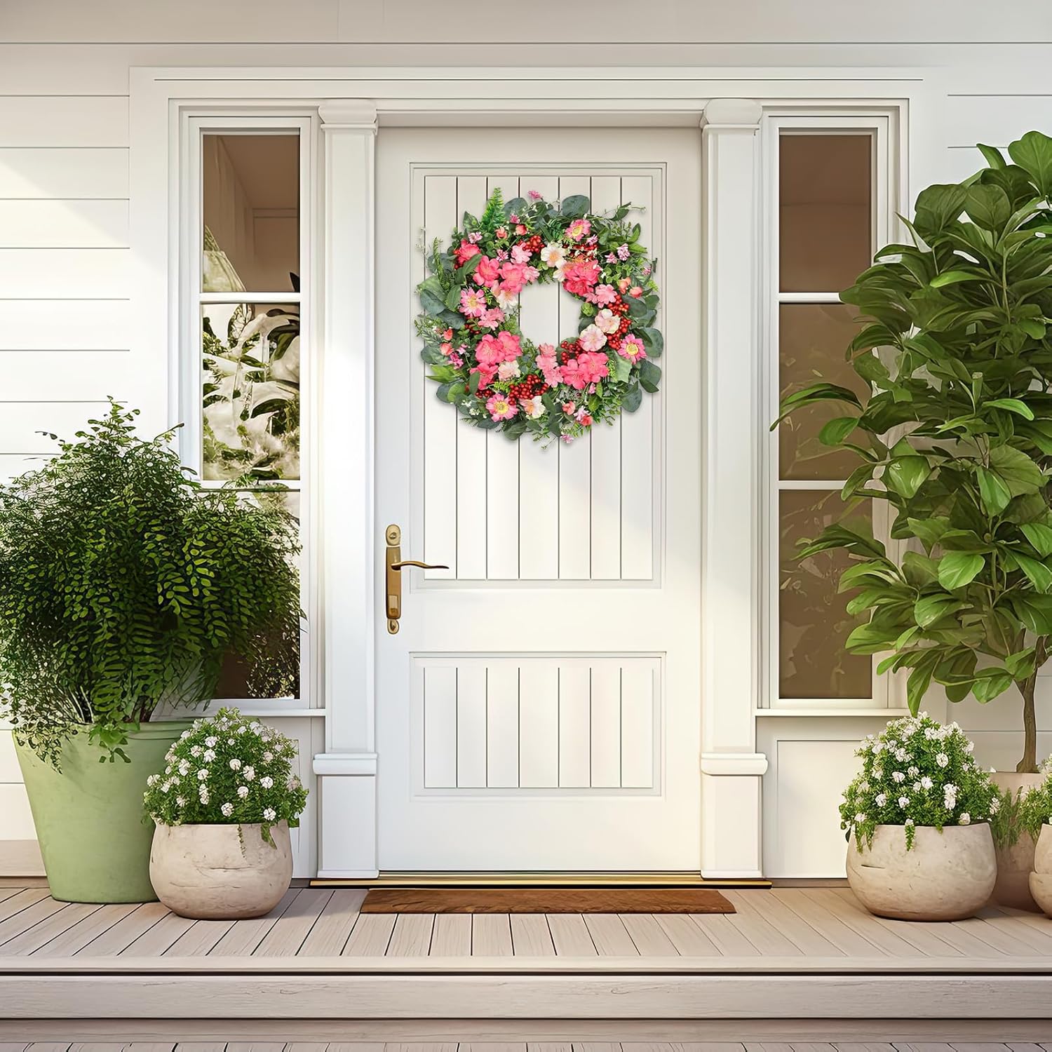 18 Inch Colorful Wildflower Wreath with Green Leaves for Home Front Door Wedding Dcor