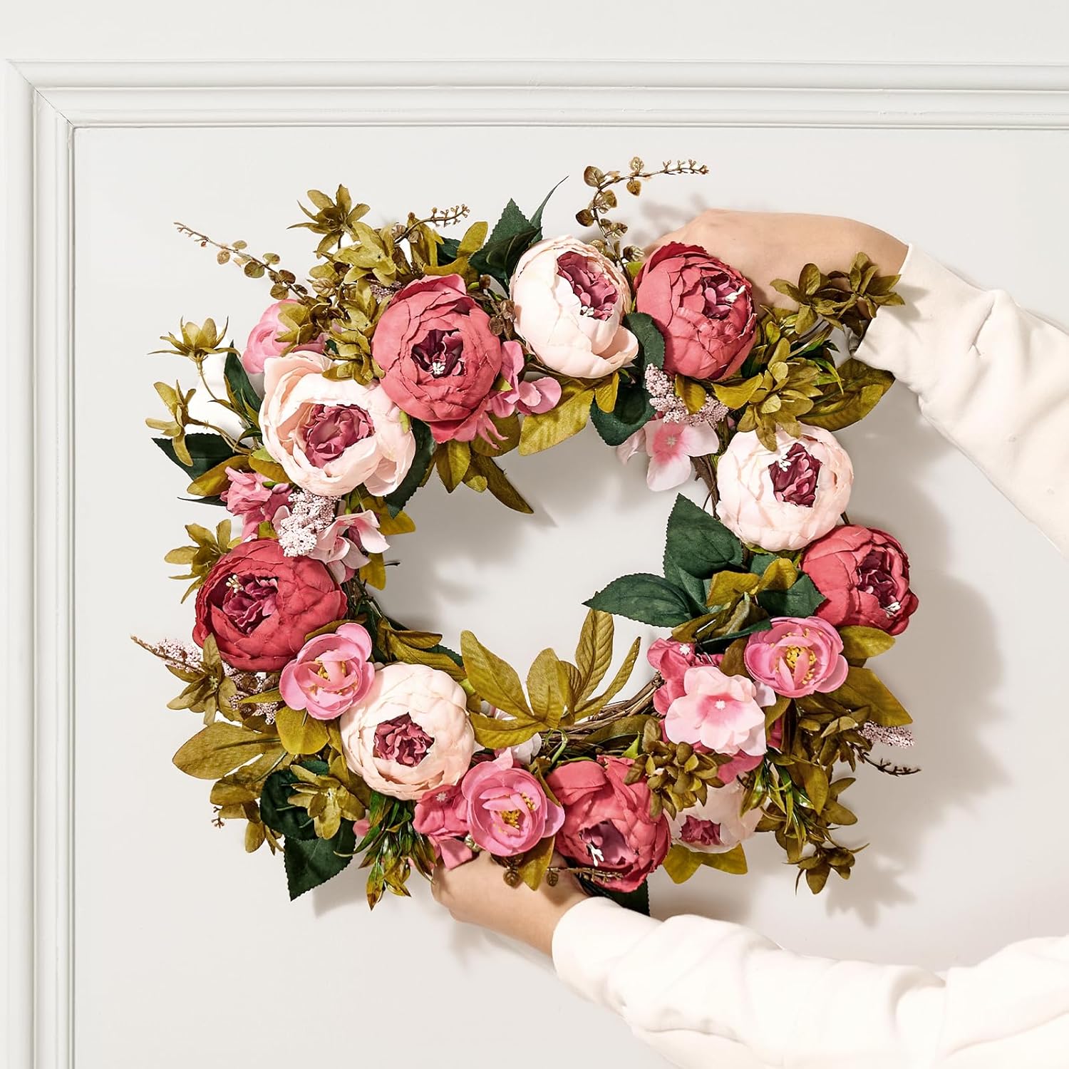 VEVOR 19 Inch Artificial Peony Wreath for Front Door