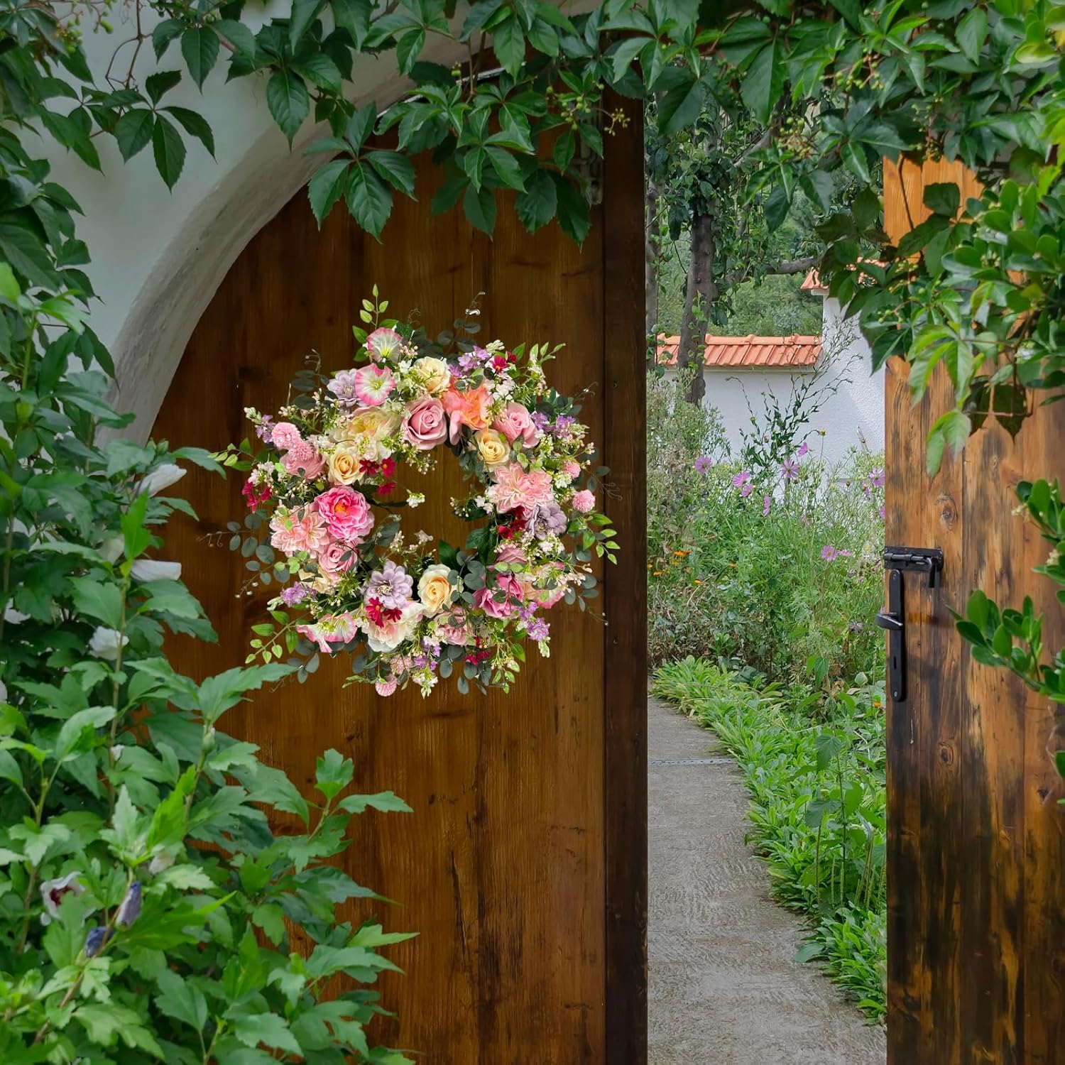24 Inch Artificial Flower Wreath for Front Door
