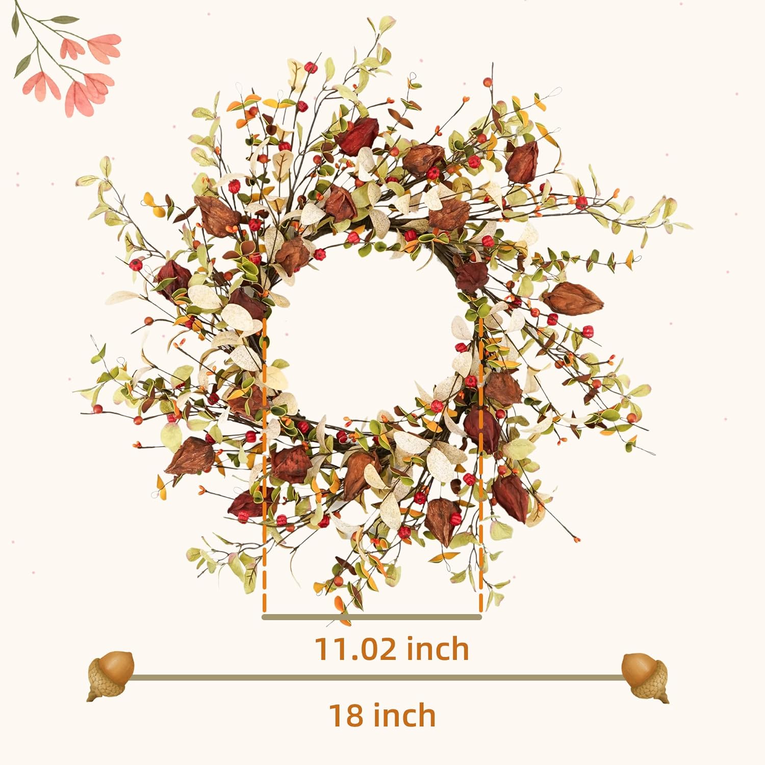 YNYLCHMX 18 Inch Fall Wreath for Front Door