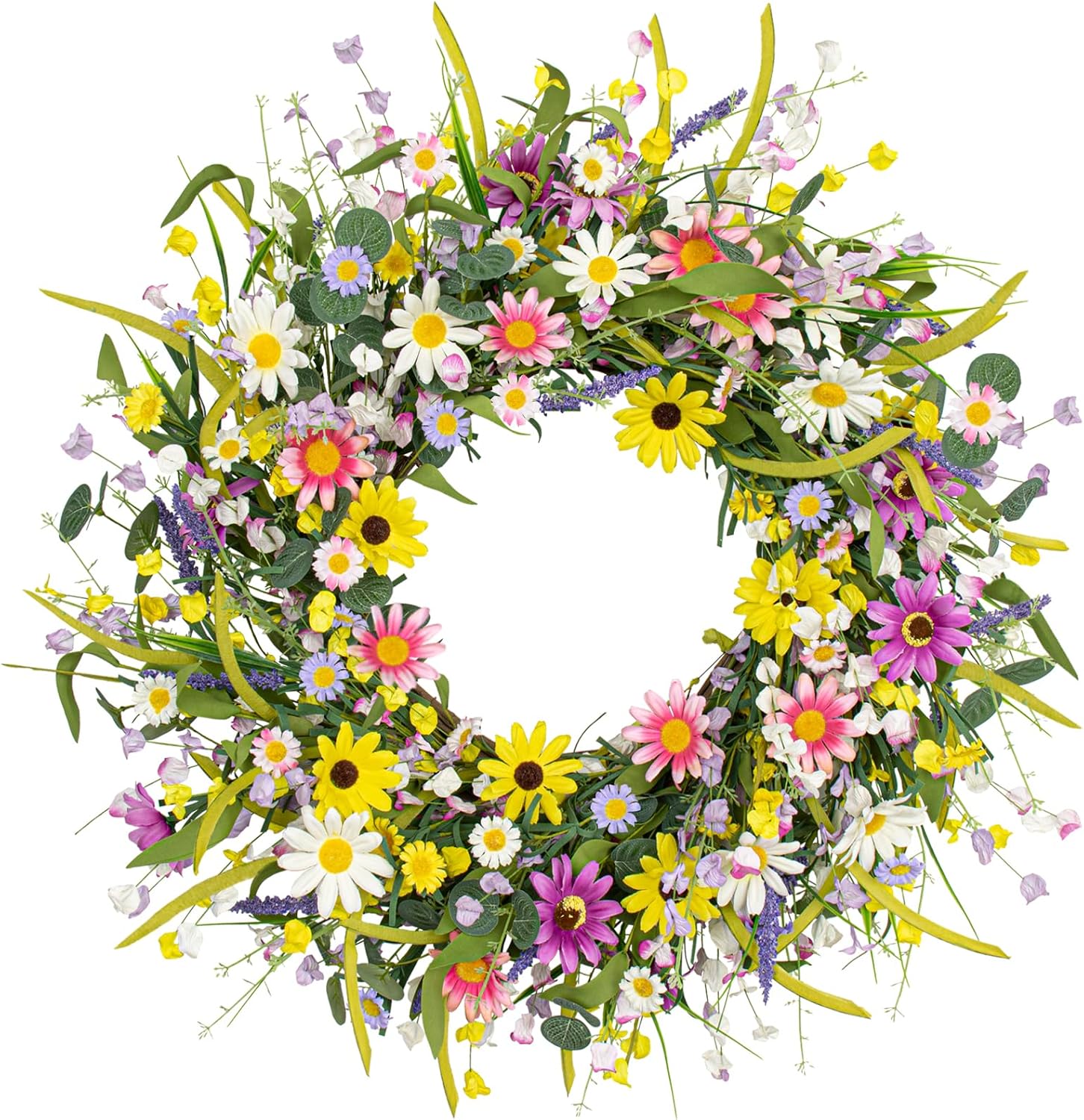 22 Inches Colorful Wildflower Wreath for Front Door
