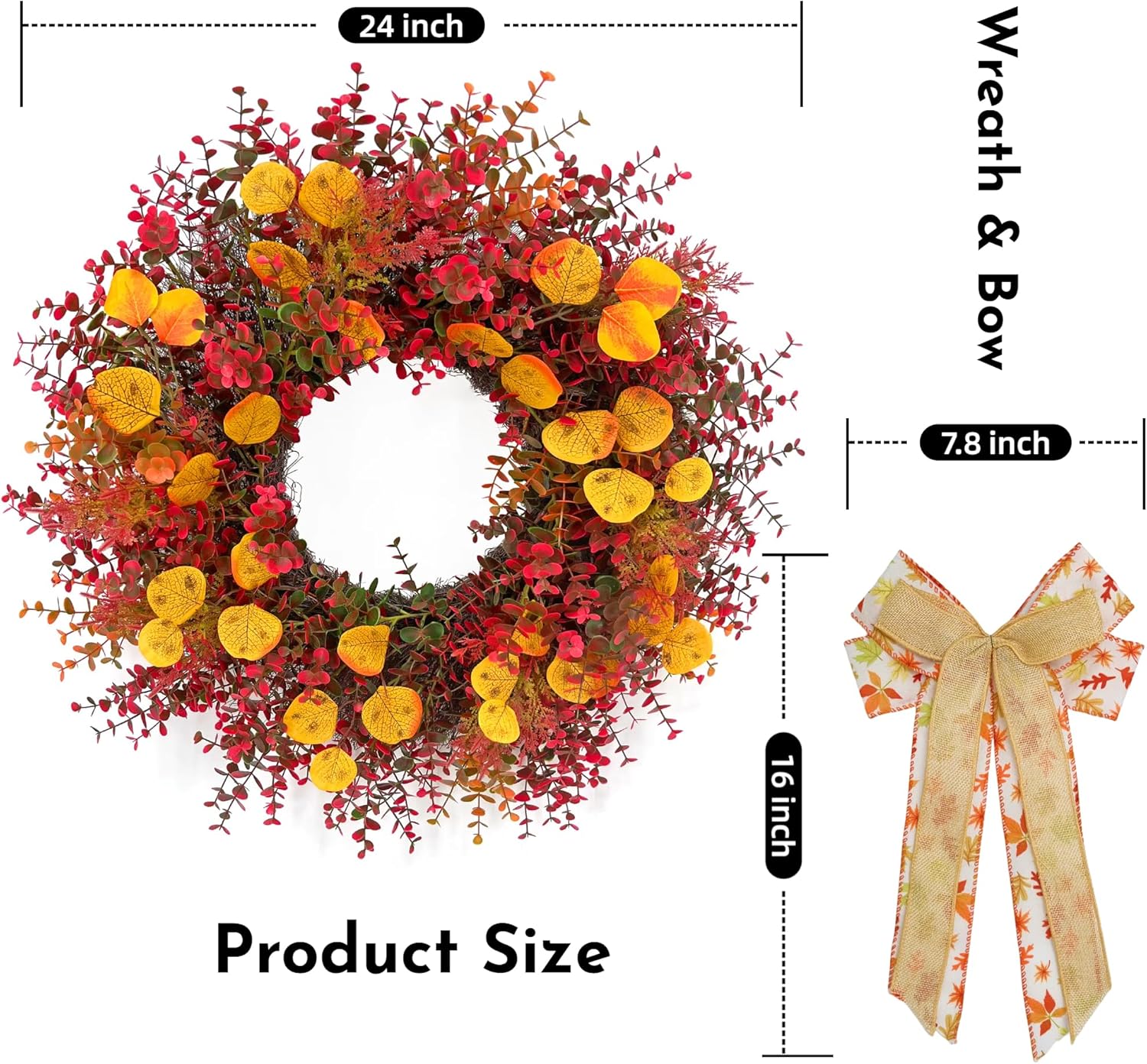 CYANBLOOM Fall Front Door Wreath 24 Inch
