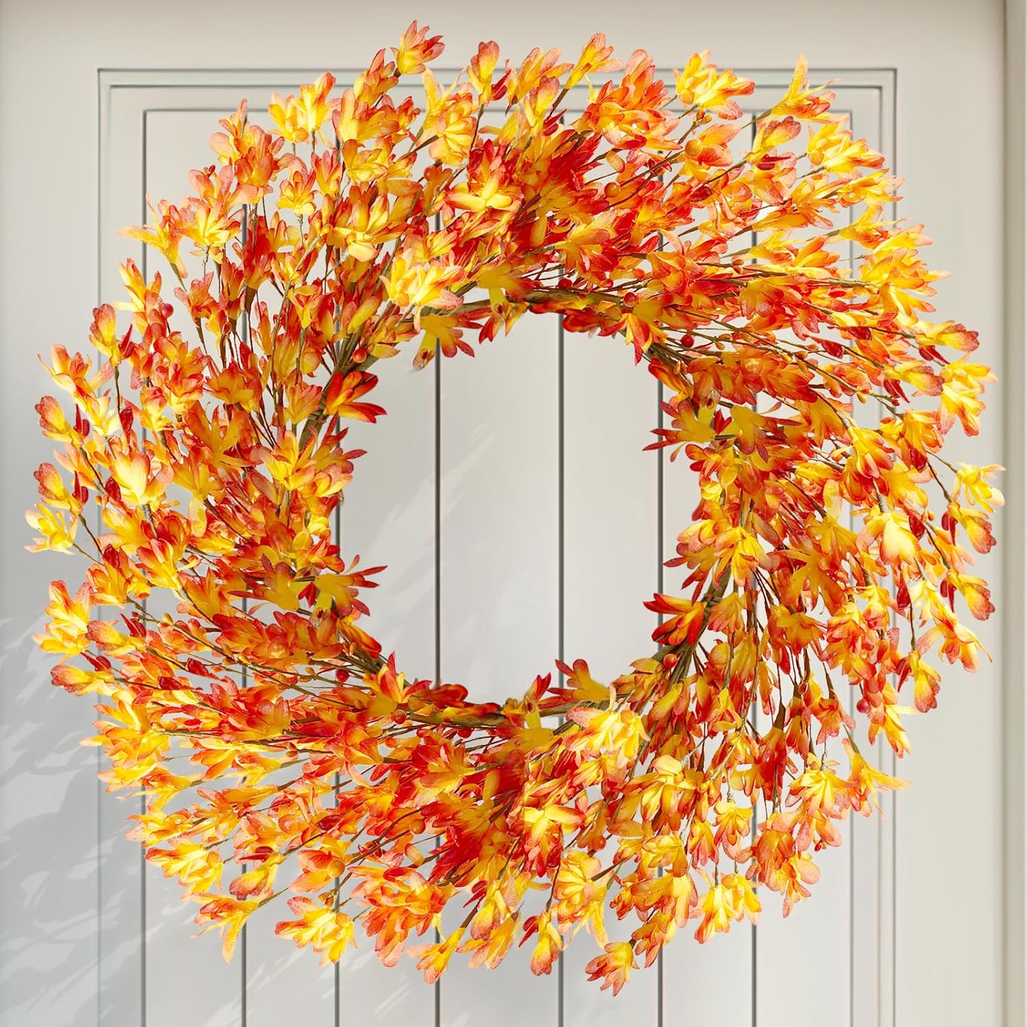20 Inch Artificial Forsythia Flower Wreath for Front Door Farmhouse Decor